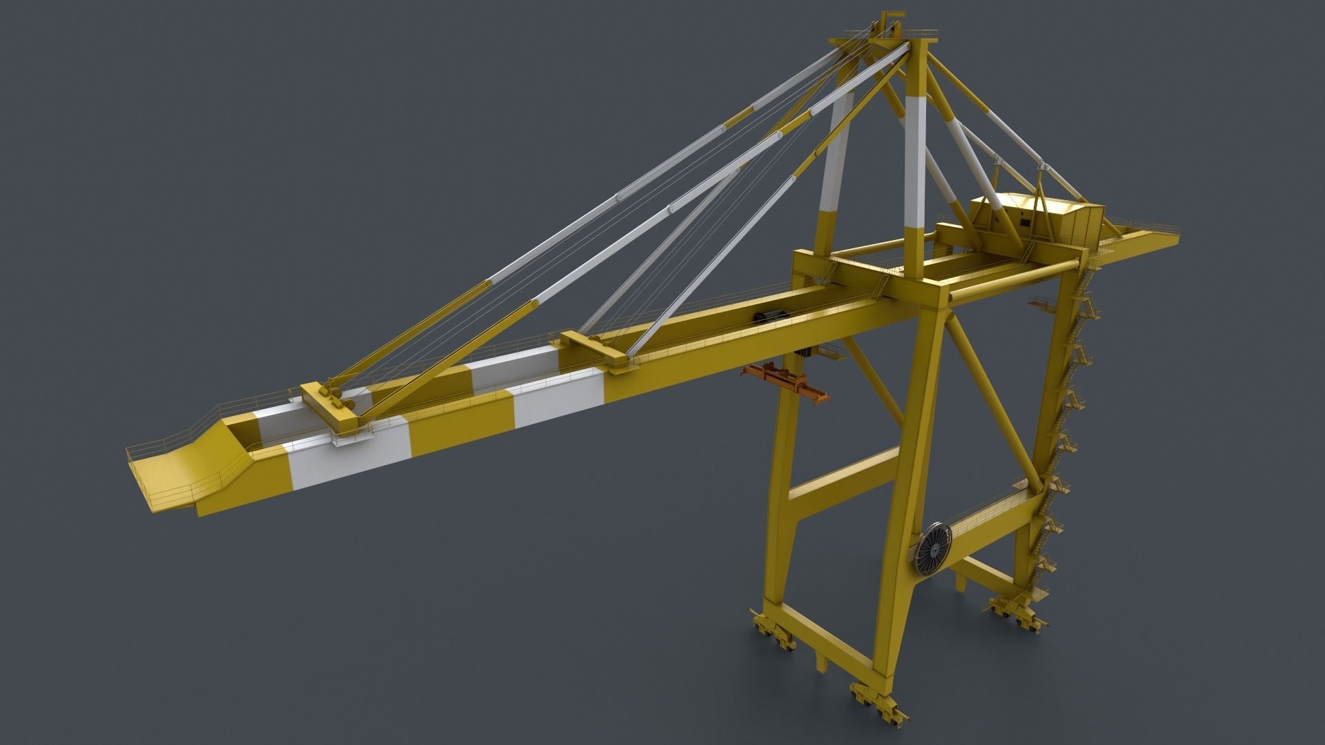 PBR Quayside Container Crane V2 - Yellow Light Low-poly 3D model_3