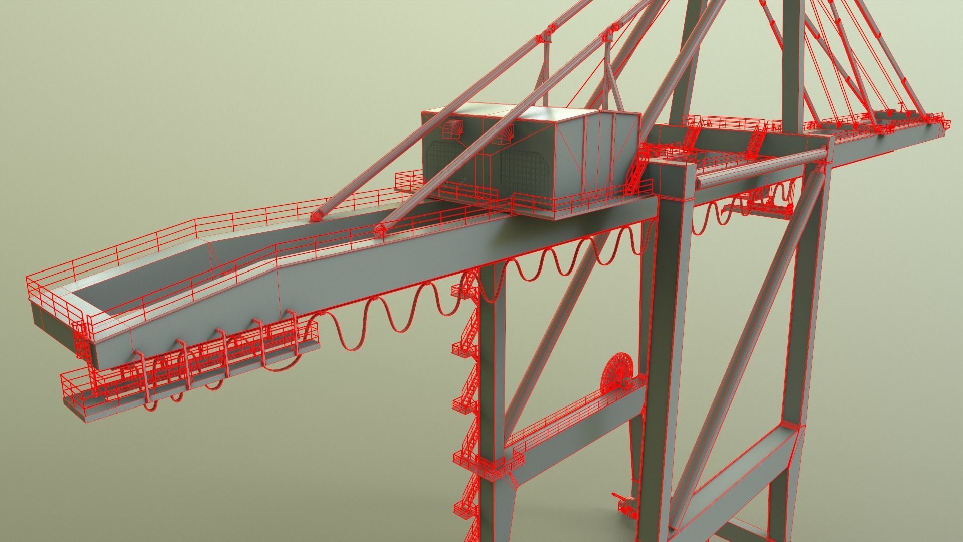 PBR Quayside Container Crane V2 - Yellow Light Low-poly 3D model_36