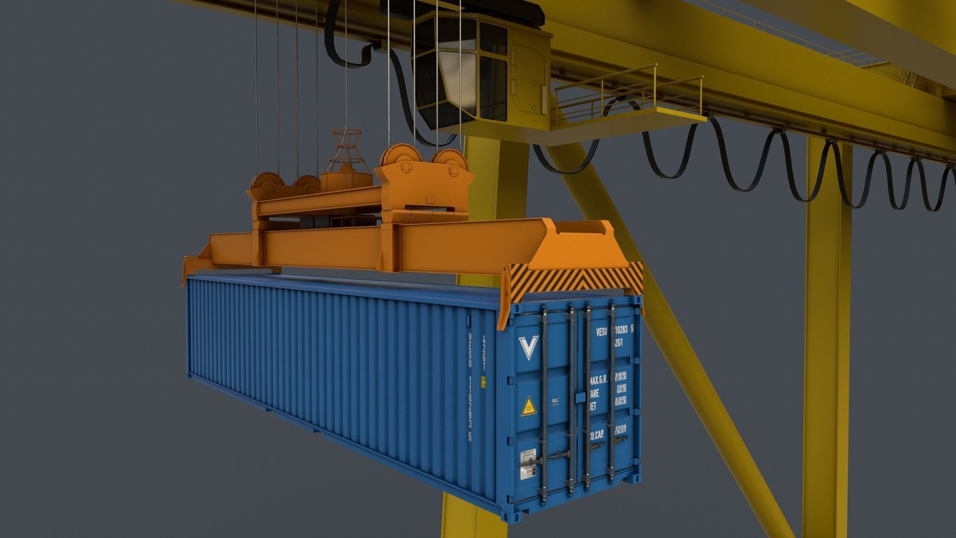 PBR Quayside Container Crane V2 - Yellow Light Low-poly 3D model_8