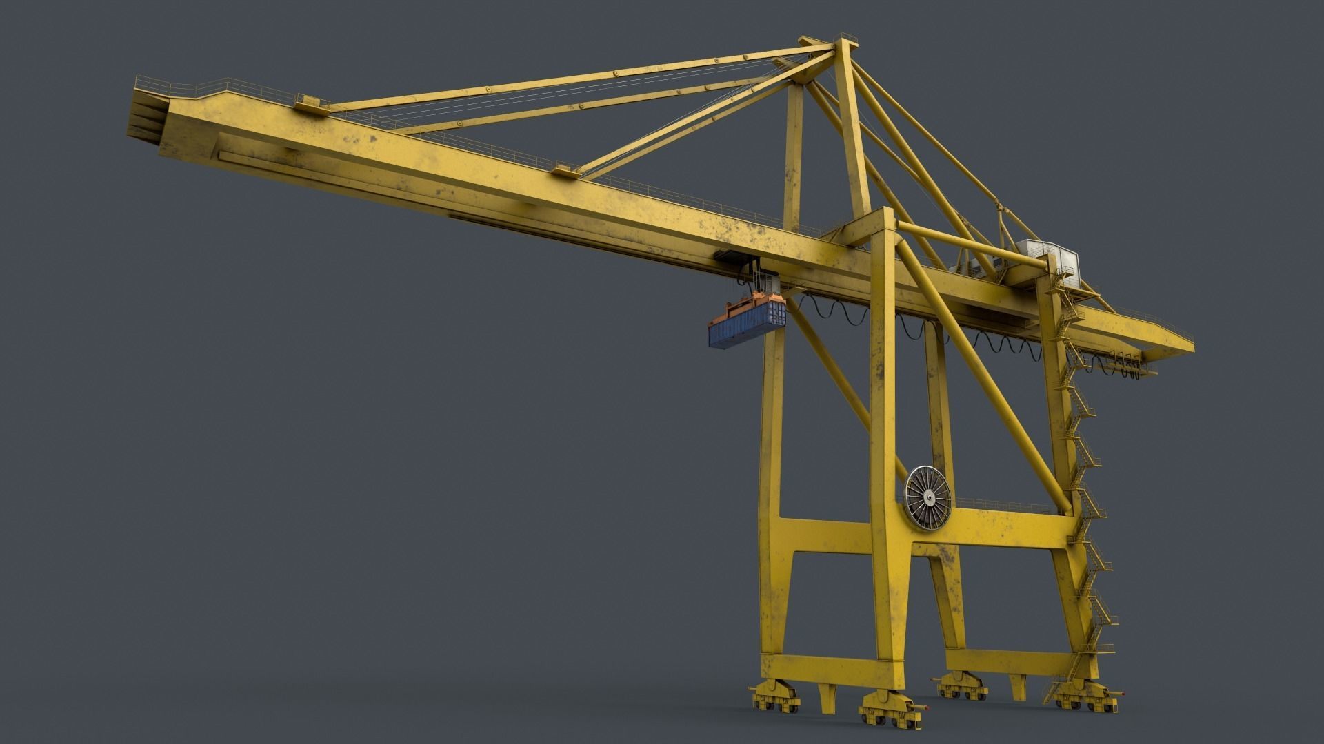 PBR Quayside Container Crane V2 - Yellow Light Low-poly 3D model_13