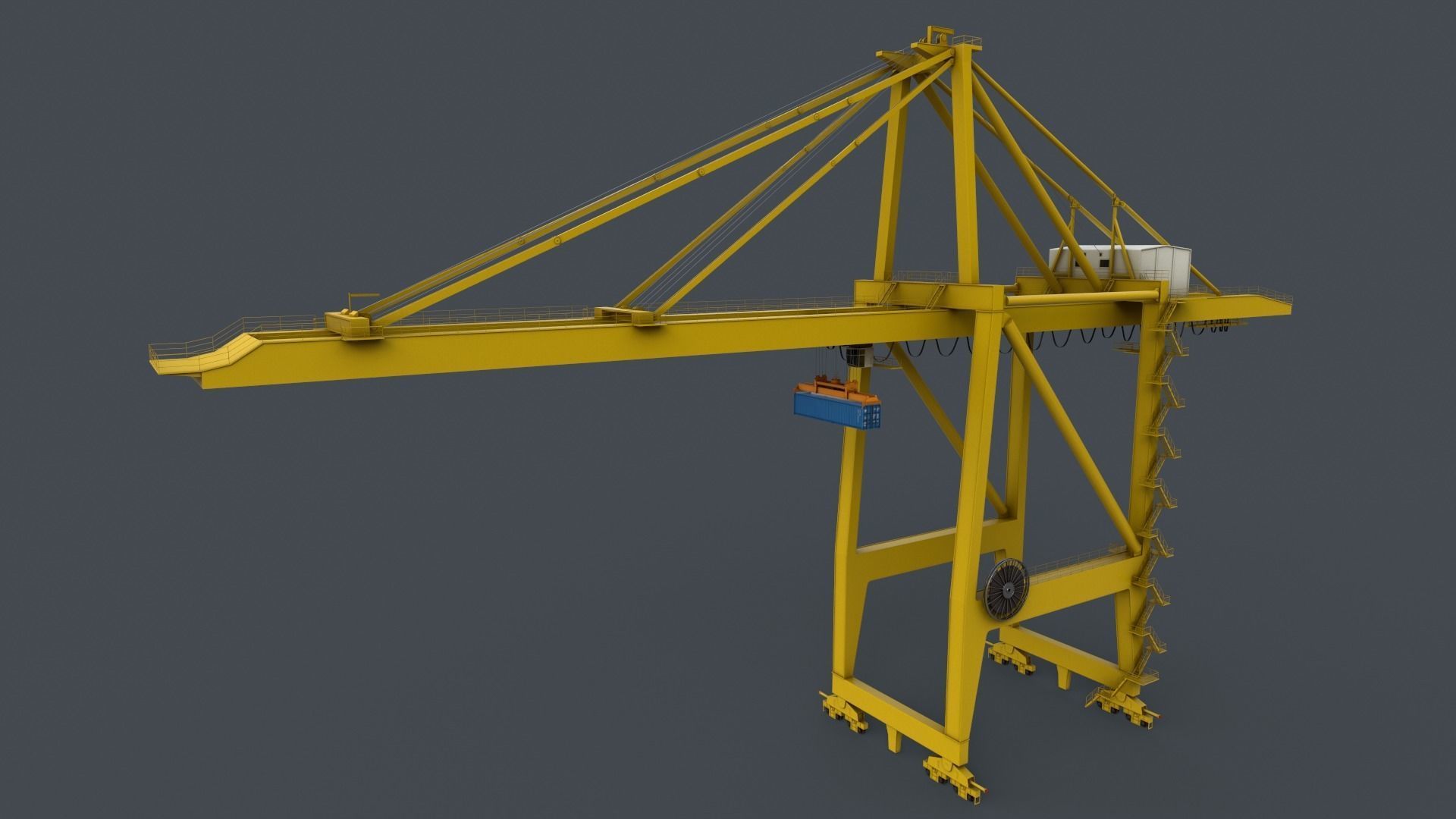 PBR Quayside Container Crane V2 - Yellow Light Low-poly 3D model_10