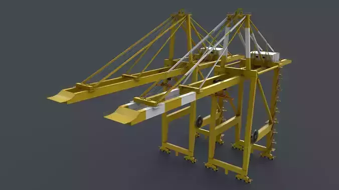 PBR Quayside Container Crane V2 - Yellow Light Low-poly 3D model