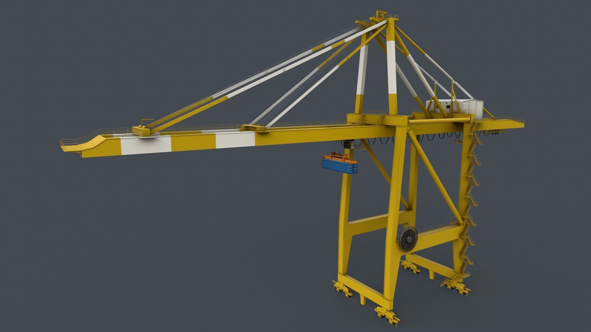 PBR Quayside Container Crane V2 - Yellow Light Low-poly 3D model_11