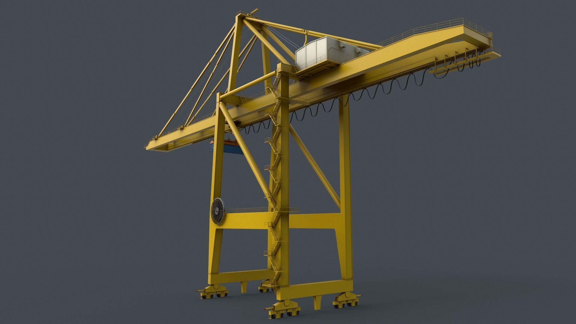 PBR Quayside Container Crane V2 - Yellow Light Low-poly 3D model_18