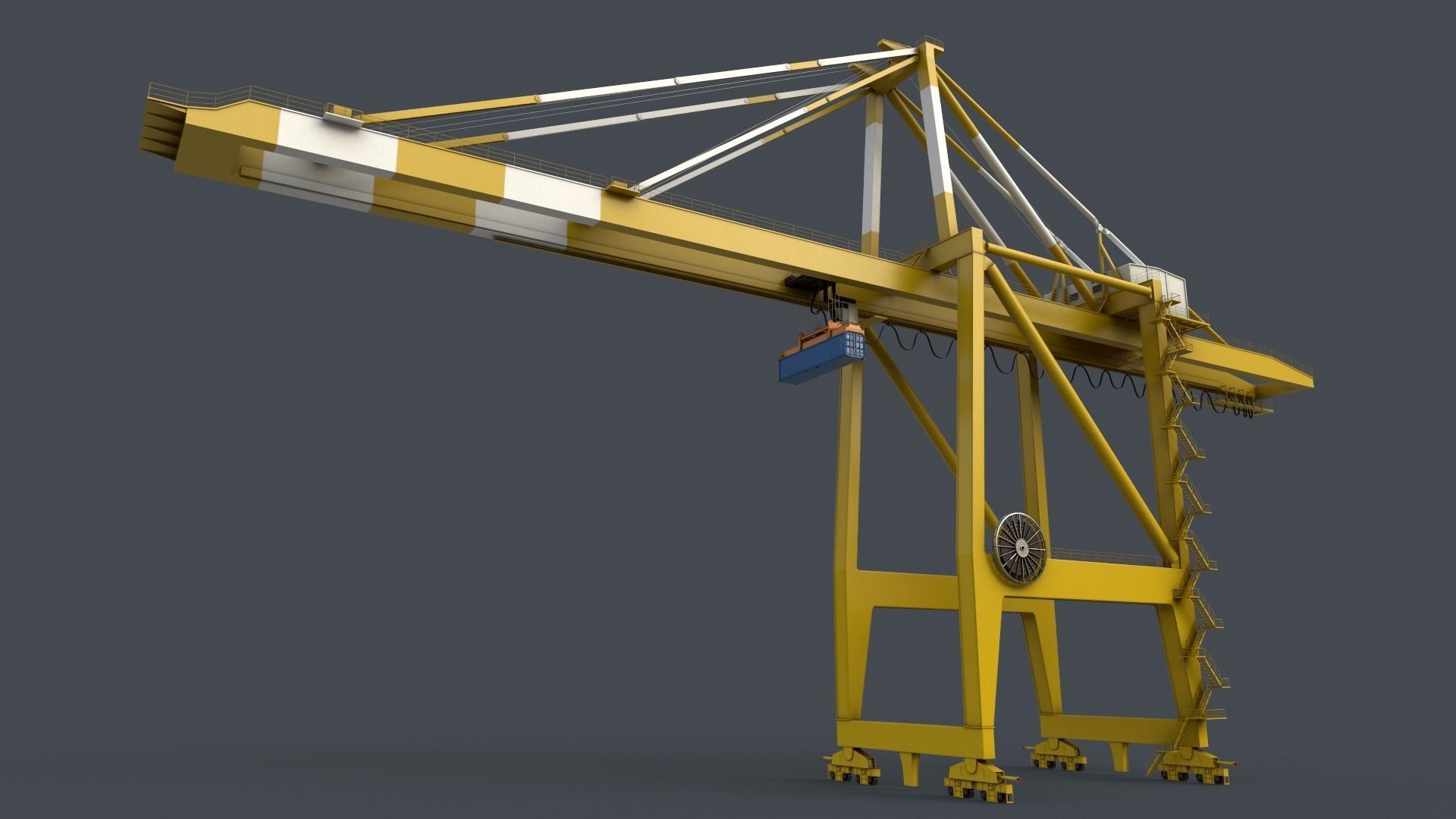 PBR Quayside Container Crane V2 - Yellow Light Low-poly 3D model_14