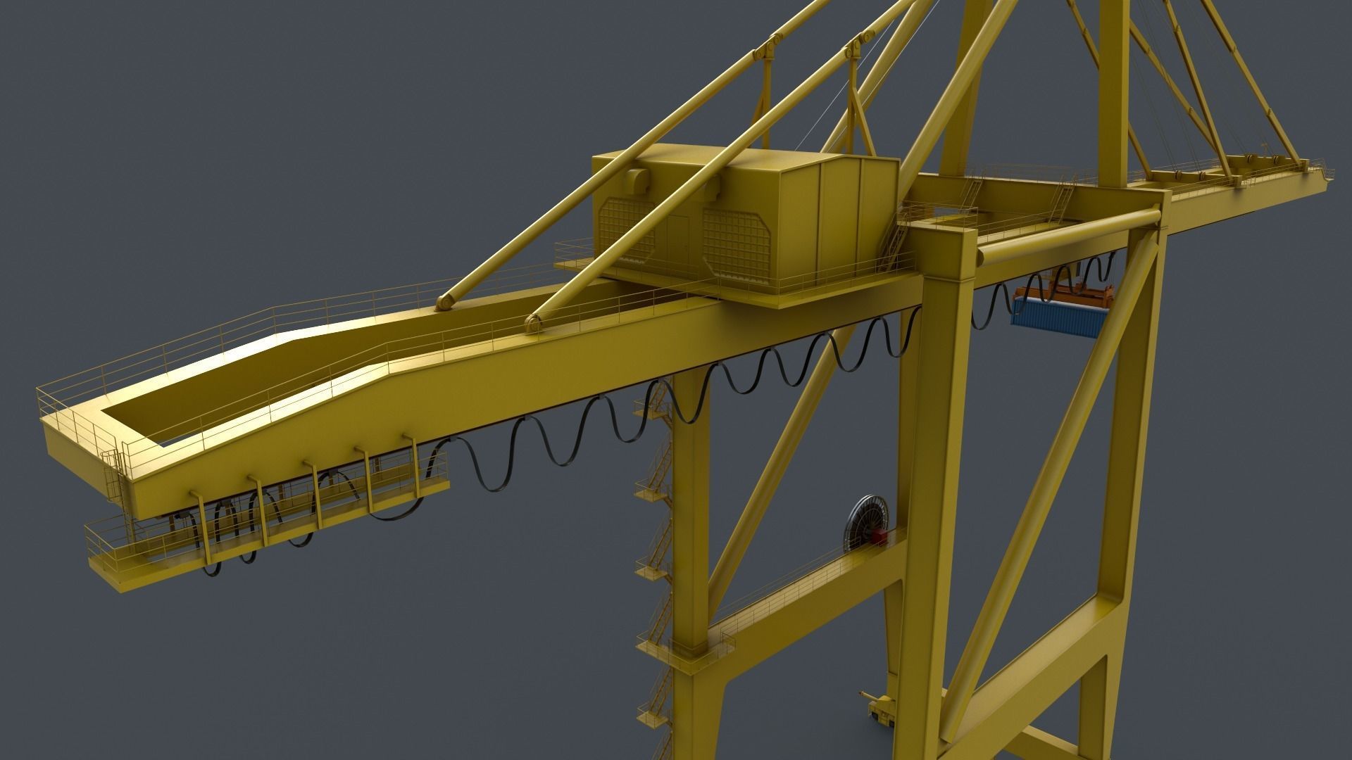 PBR Quayside Container Crane V2 - Yellow Light Low-poly 3D model_23