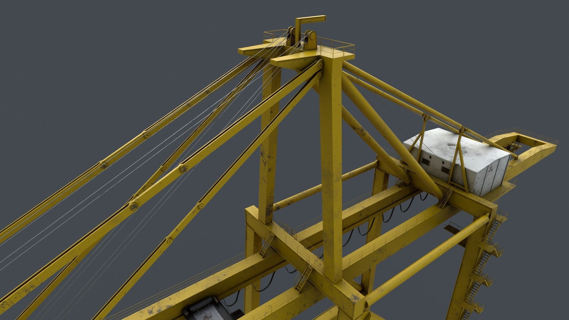 PBR Quayside Container Crane V2 - Yellow Light Low-poly 3D model_6