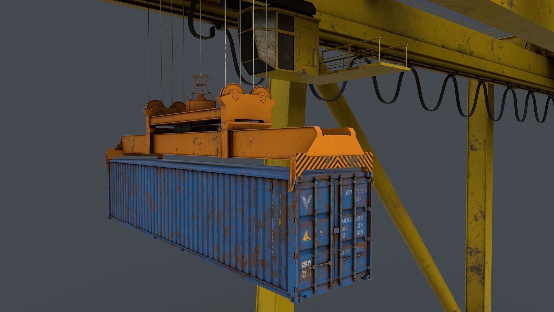 PBR Quayside Container Crane V2 - Yellow Light Low-poly 3D model_9