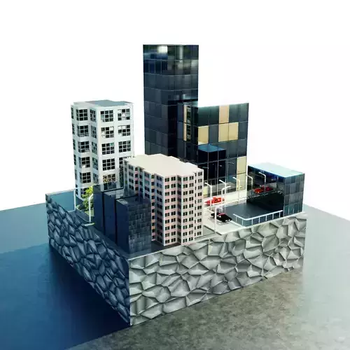 3D Micro City -3D printable Low-poly 3D model