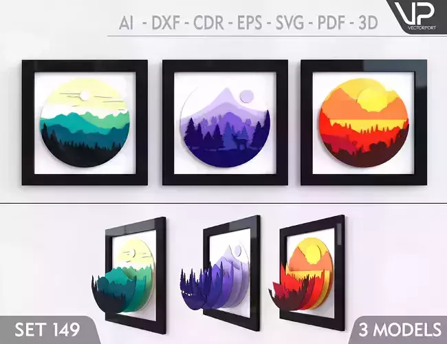 Mountains landscape Painting Frame Wall Decoration Set 149