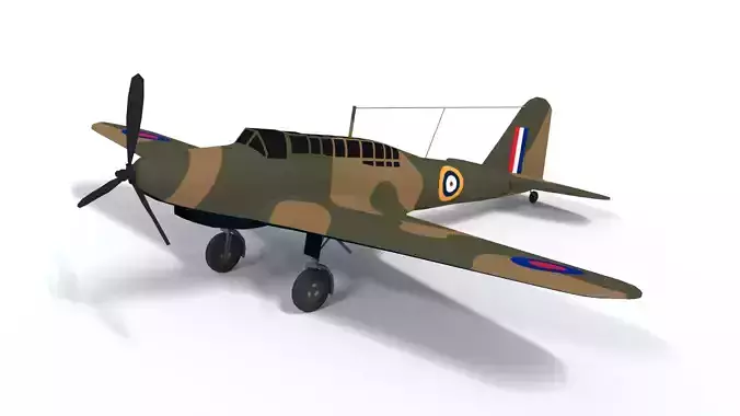 Low Poly Cartoon Fairey Battle WWII Airplane