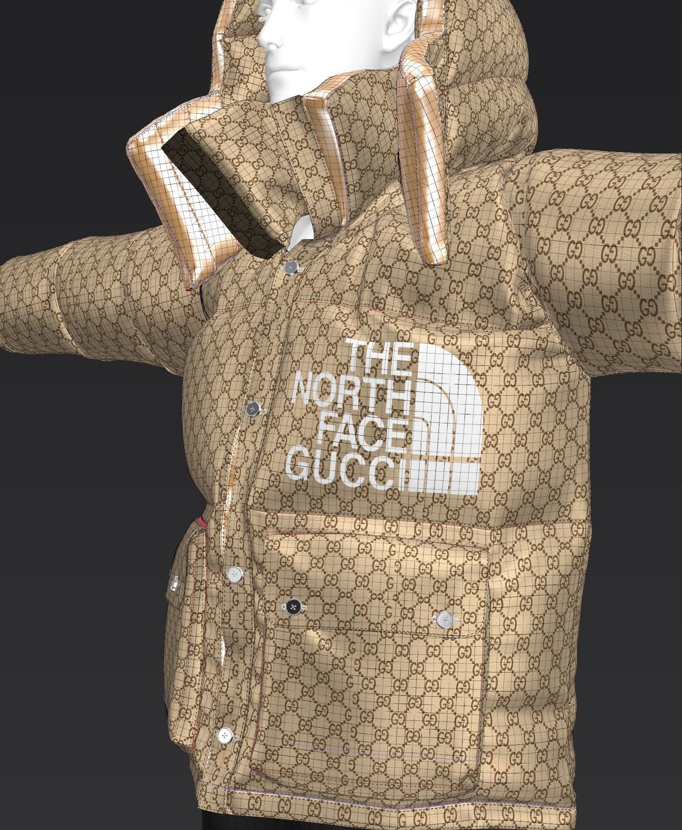 3d Gucci x TheNorfhFace puffer jacket fashion clothing Hypebeast 3D model_2