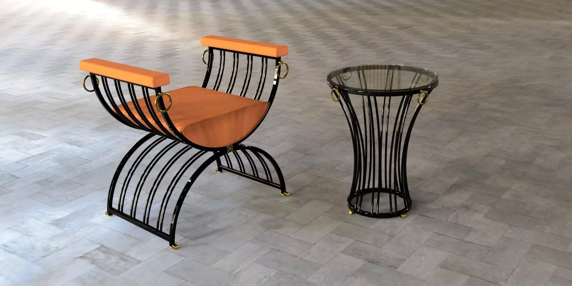 Roman Armchair and Roman round side table 3D Model Collection_0