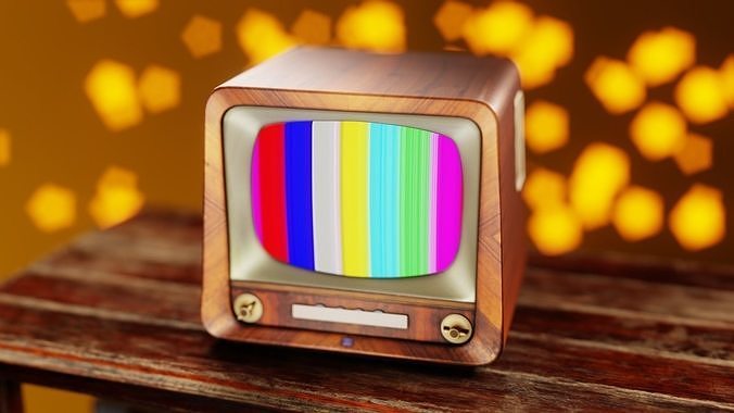 TV Model old set on wooden table Free low-poly 3D model