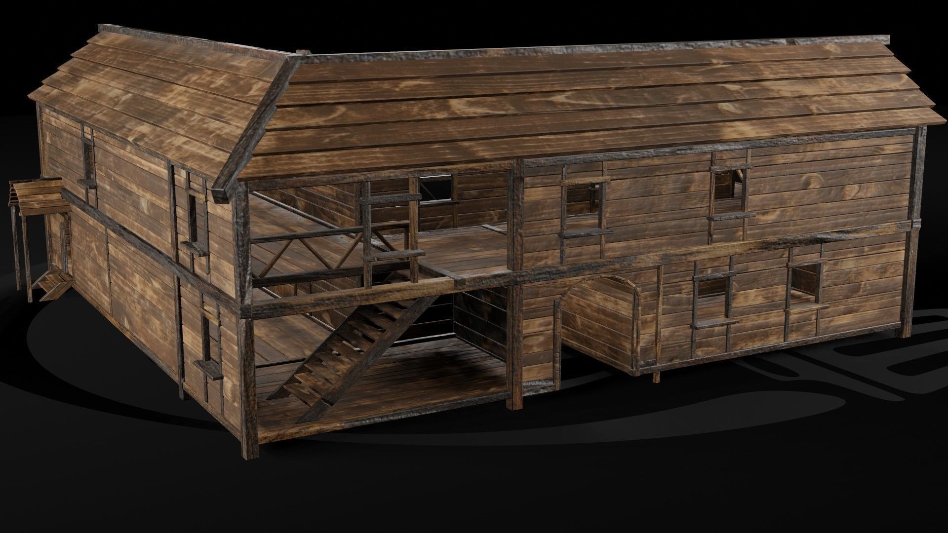 AAA Wooden Enterable Medieval Primal Thatched Cottage Hut 13 R Low-poly 3D model_2