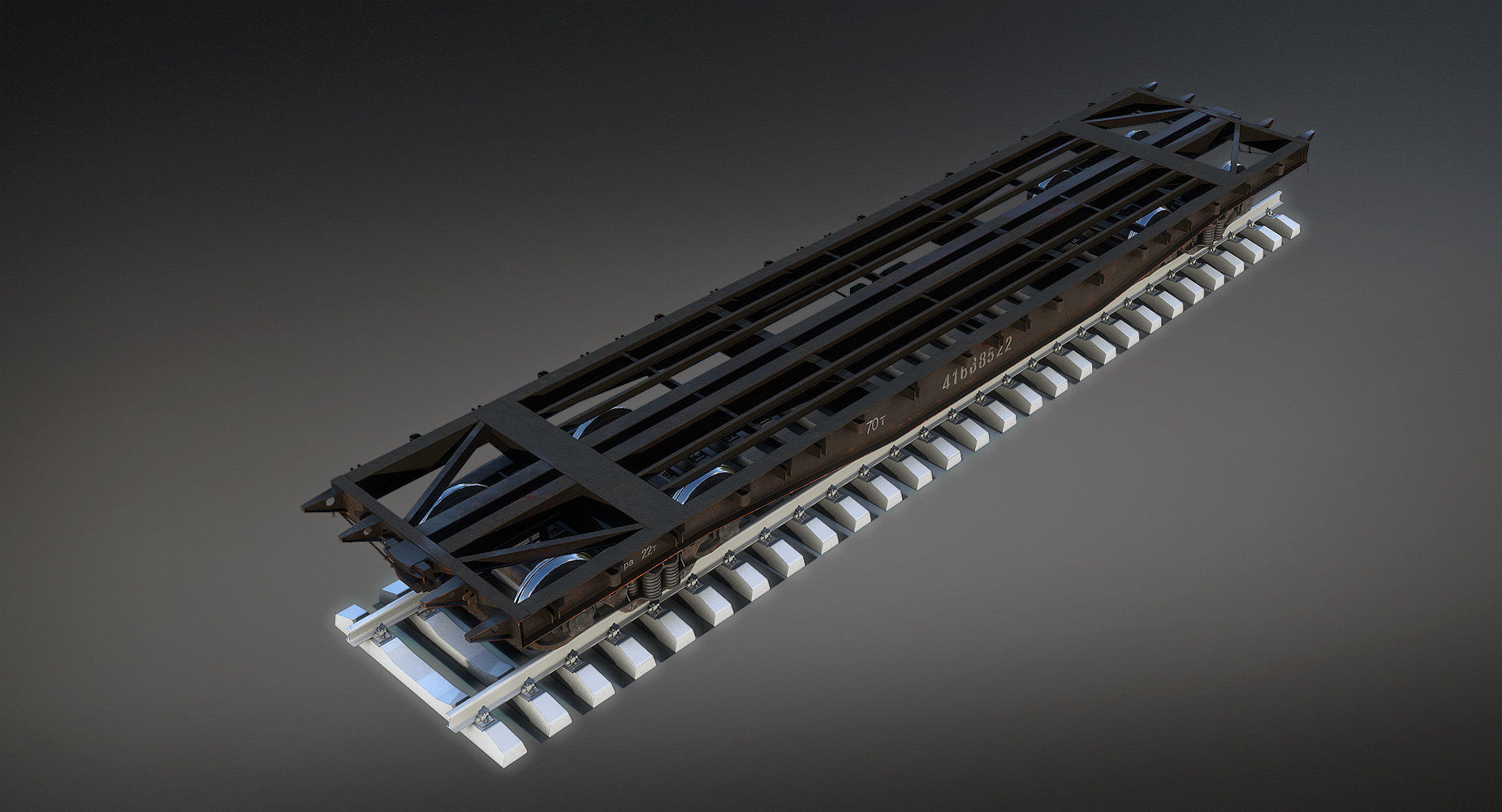 Railroad Flat Wagon Low-poly 3D model_6