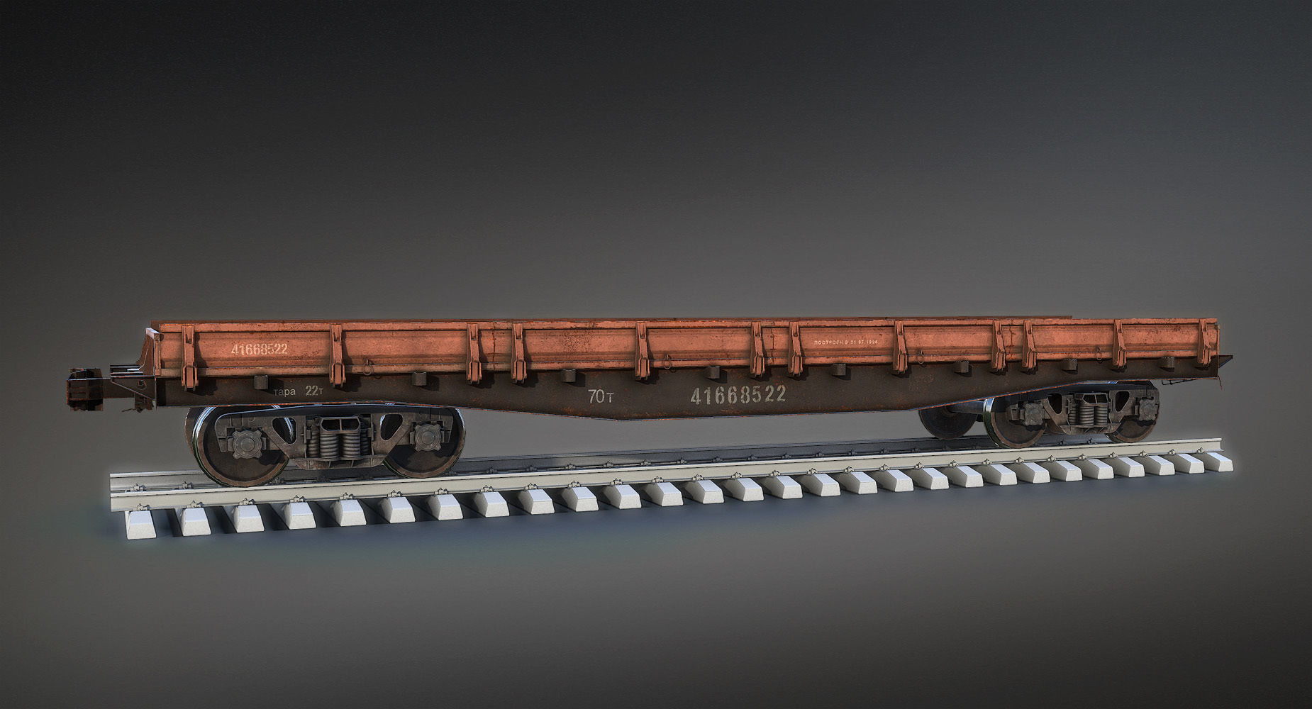 Railroad Flat Wagon Low-poly 3D model_2