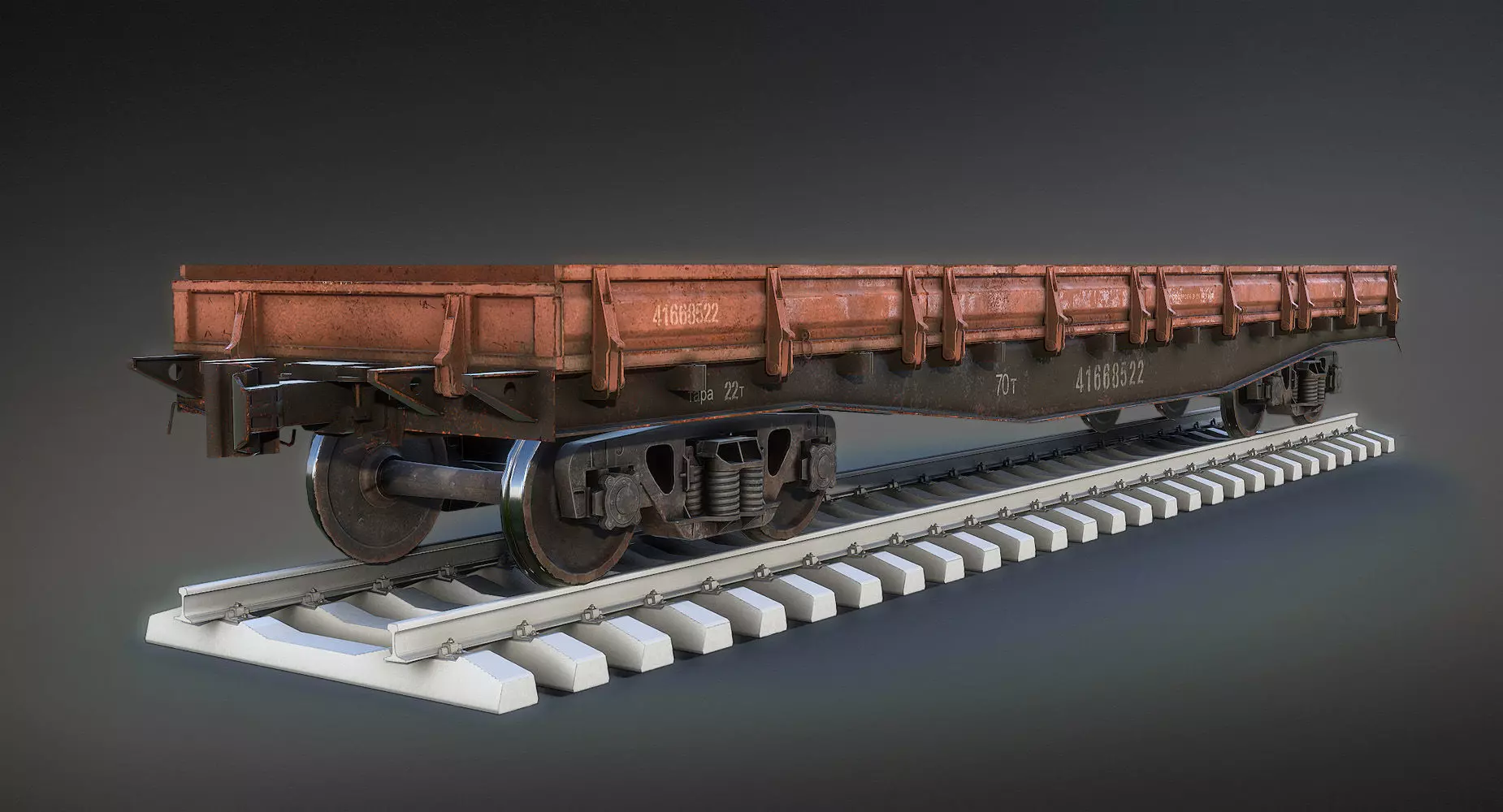 Railroad Flat Wagon Low-poly 3D model_0