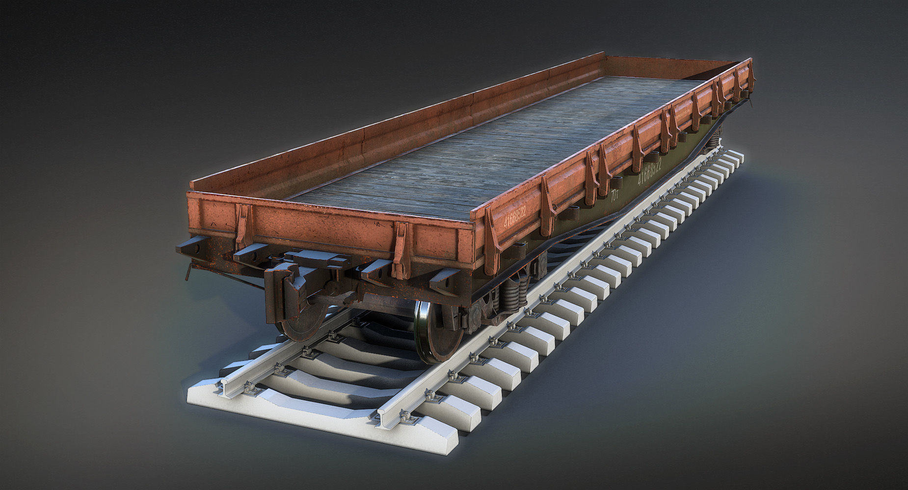 Railroad Flat Wagon Low-poly 3D model_1