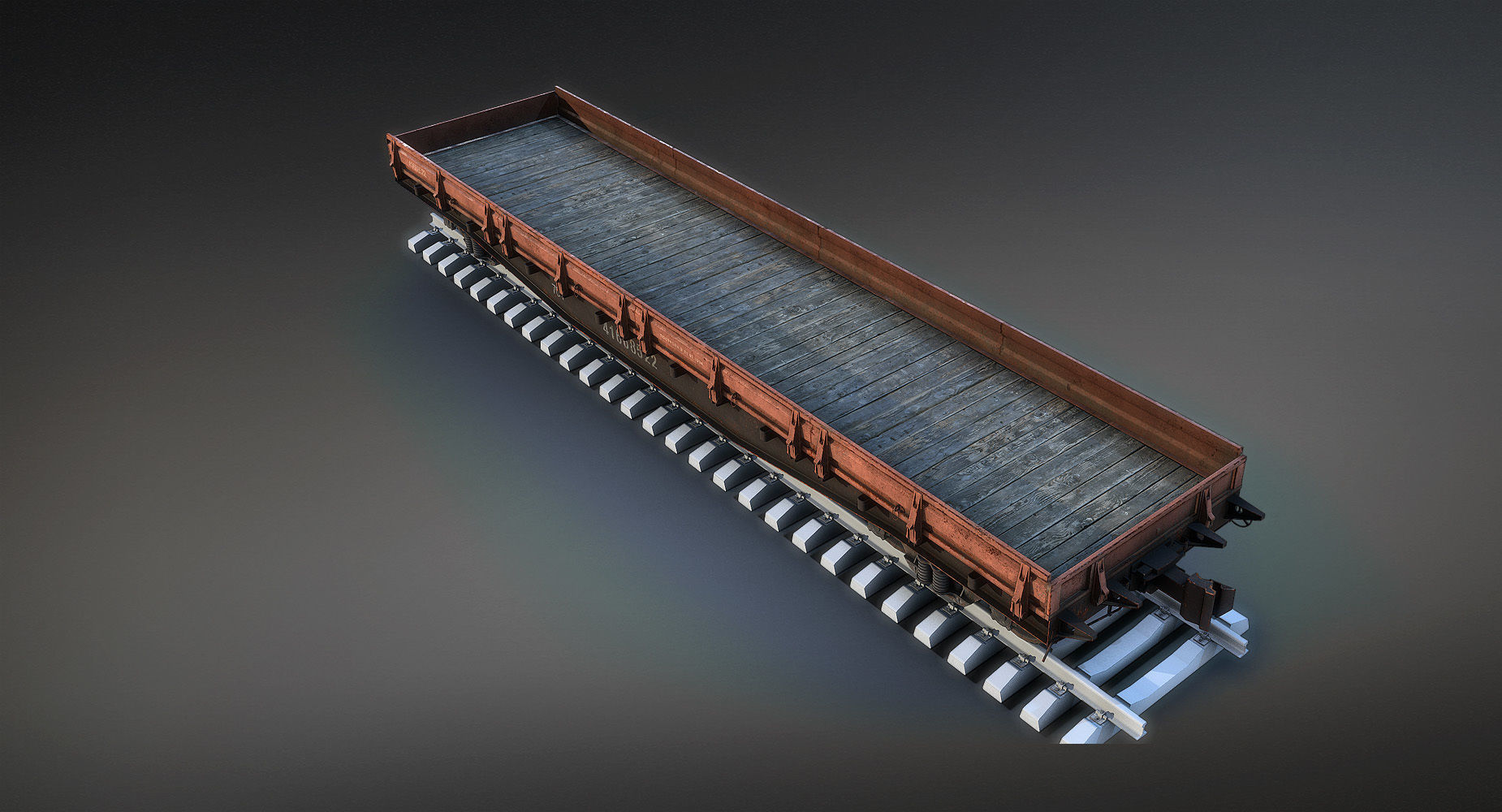 Railroad Flat Wagon Low-poly 3D model_3