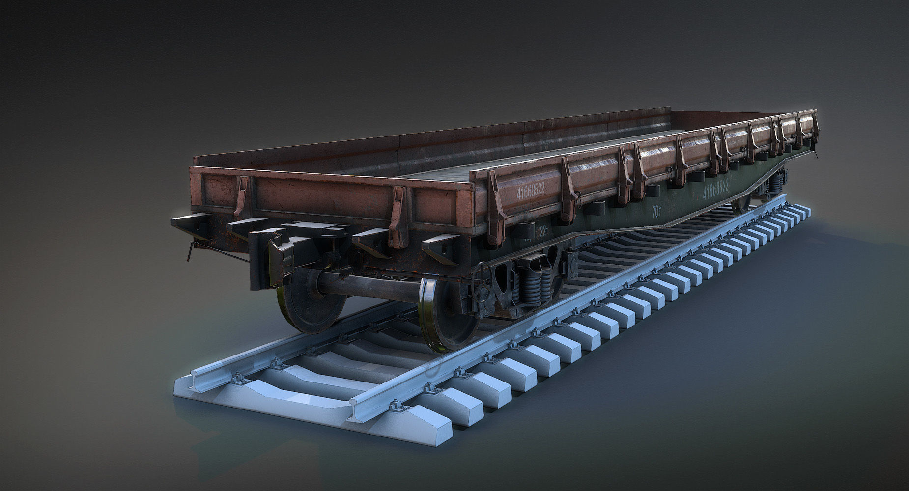 Railroad Flat Wagon Low-poly 3D model_4