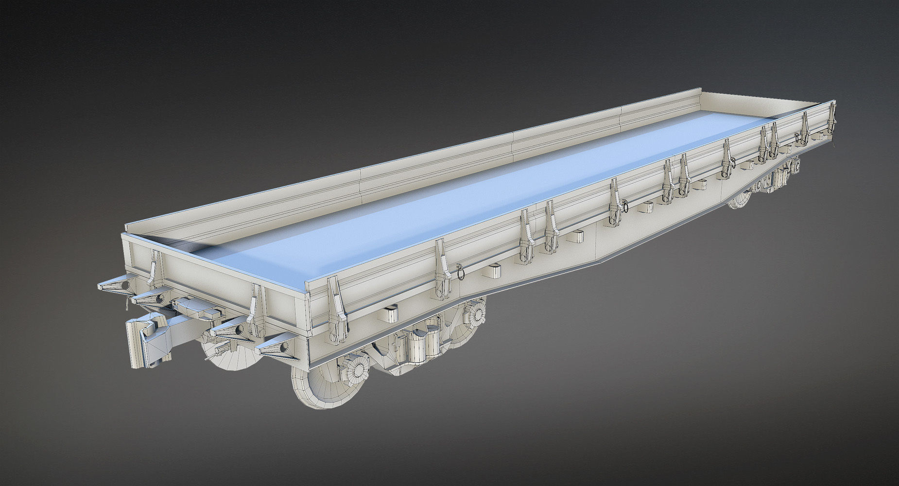 Railroad Flat Wagon Low-poly 3D model_7