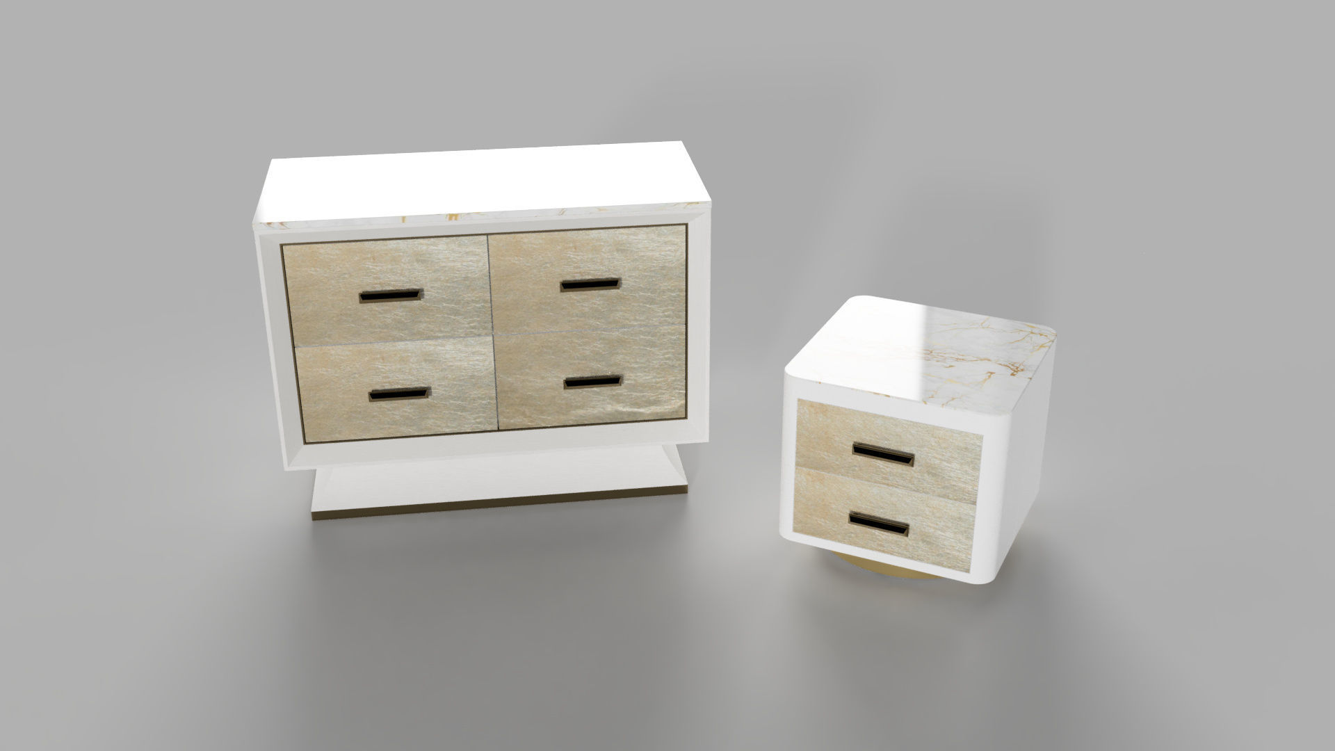 Modern credenza with 4 drawers and Nightstand with 2 drawers 3D Model Collection_1