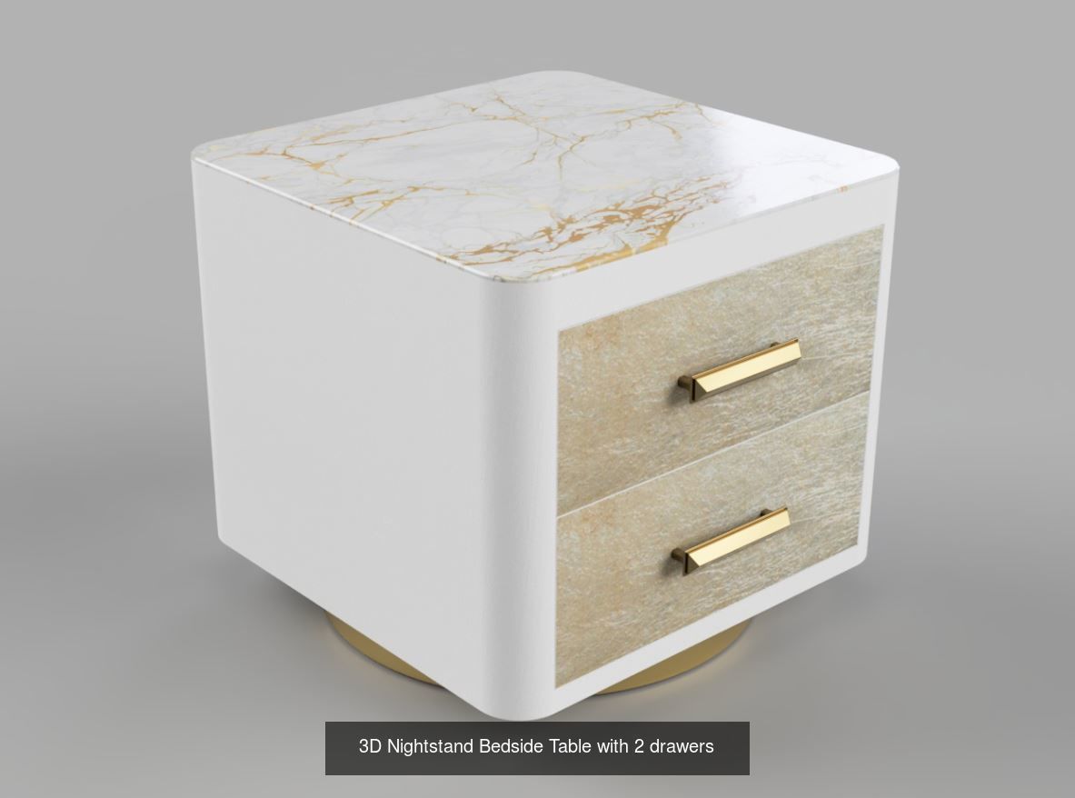 Modern credenza with 4 drawers and Nightstand with 2 drawers 3D Model Collection_2