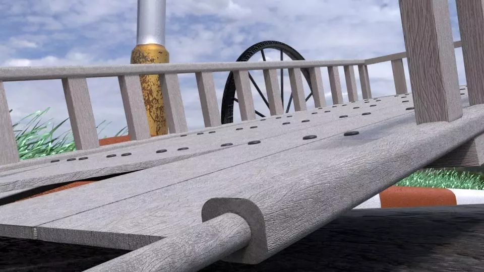 bull cart wooden bridge with wheels Free 3D model