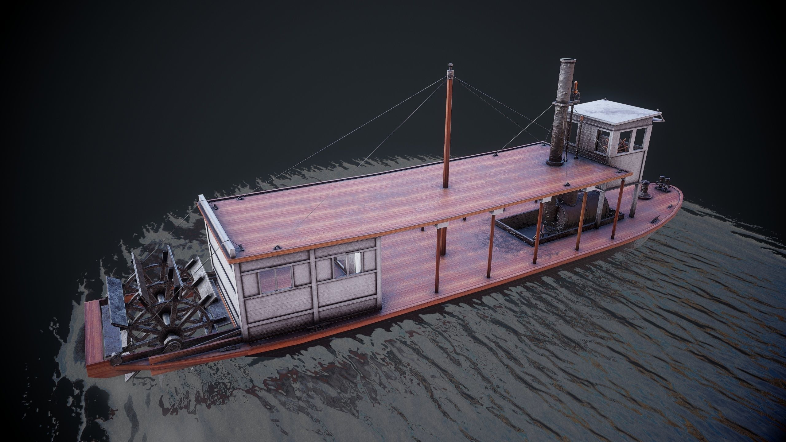 Steam ship Low-poly 3D model_21
