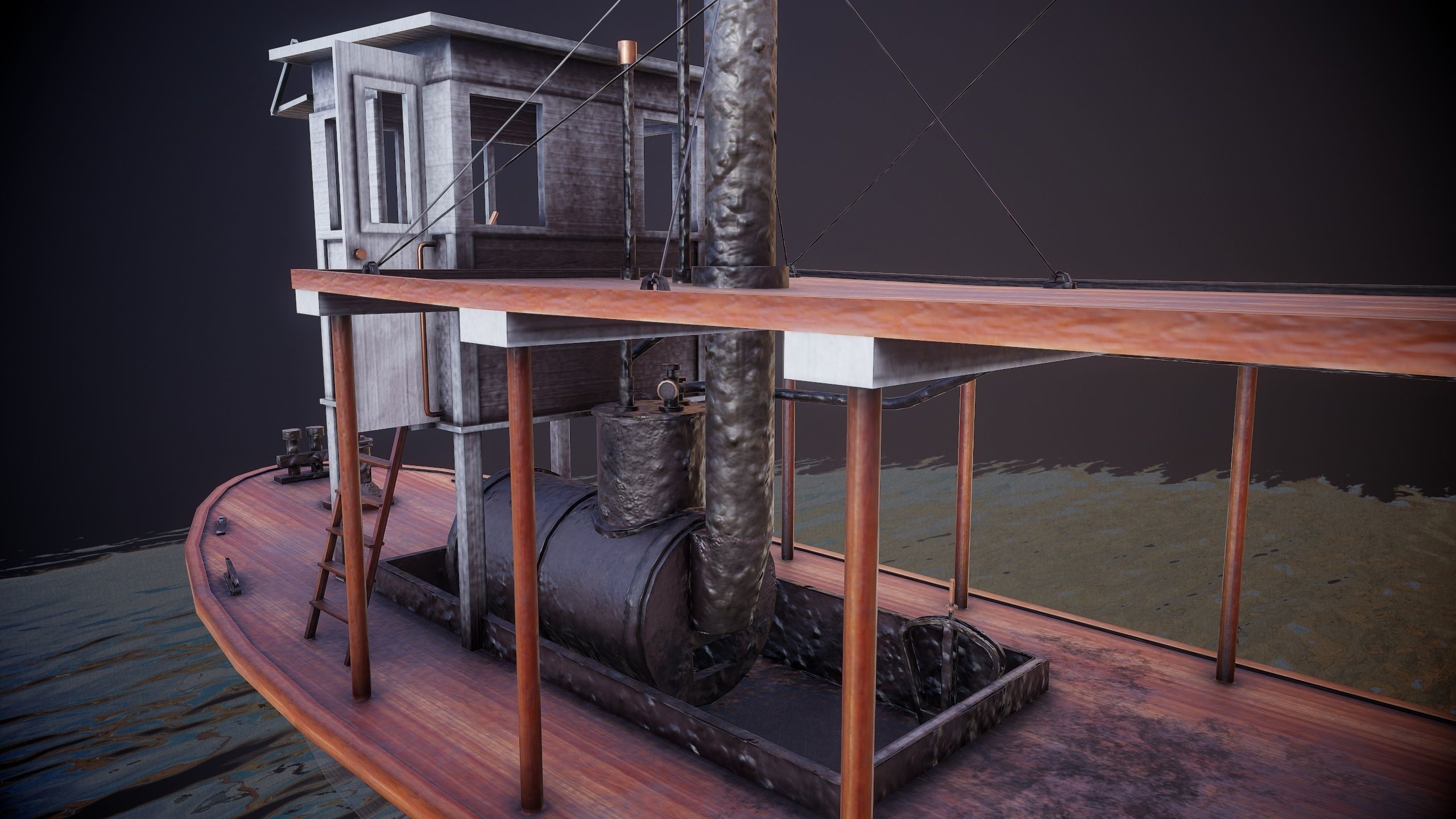 Steam ship Low-poly 3D model_5