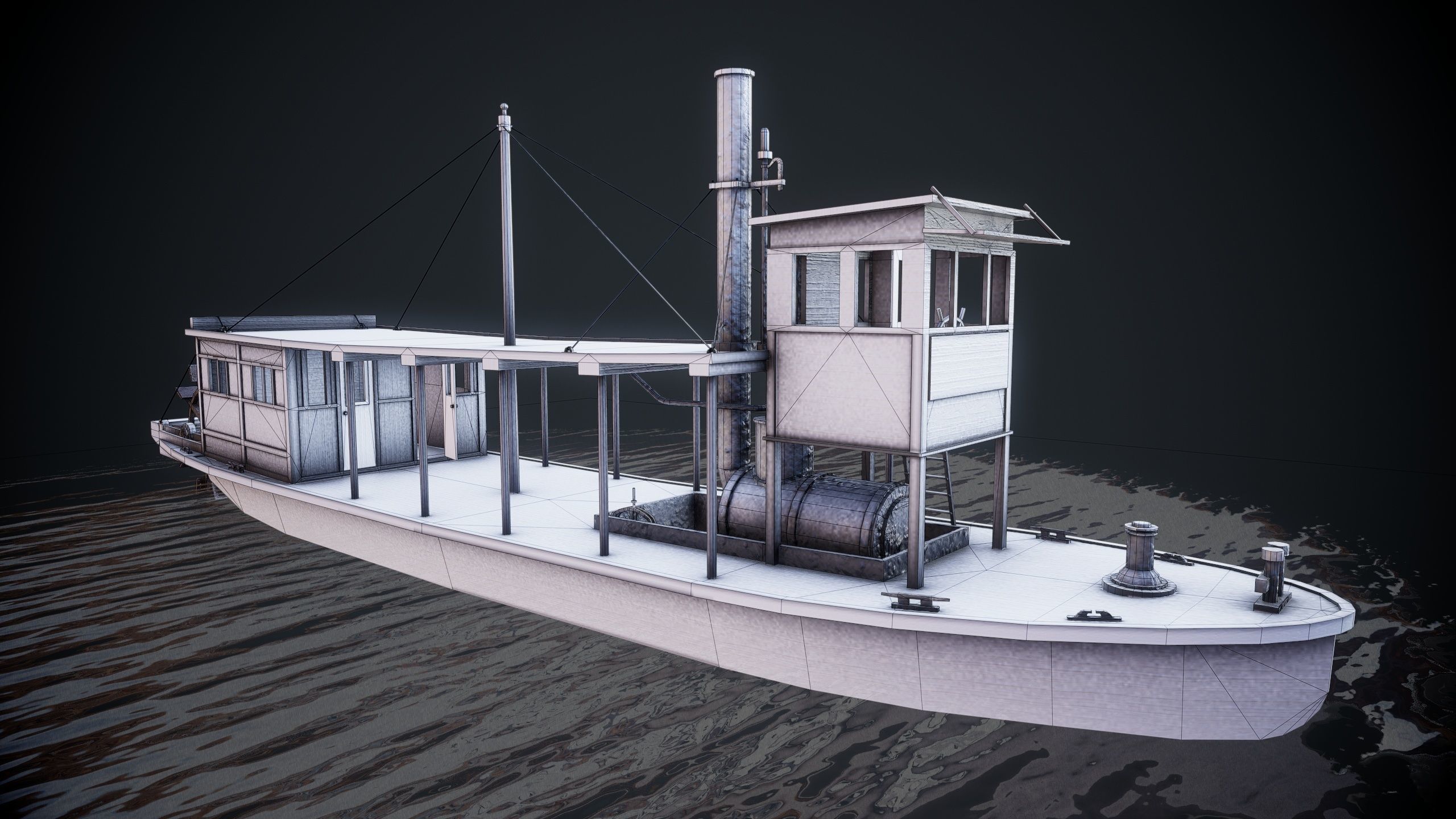 Steam ship Low-poly 3D model_13