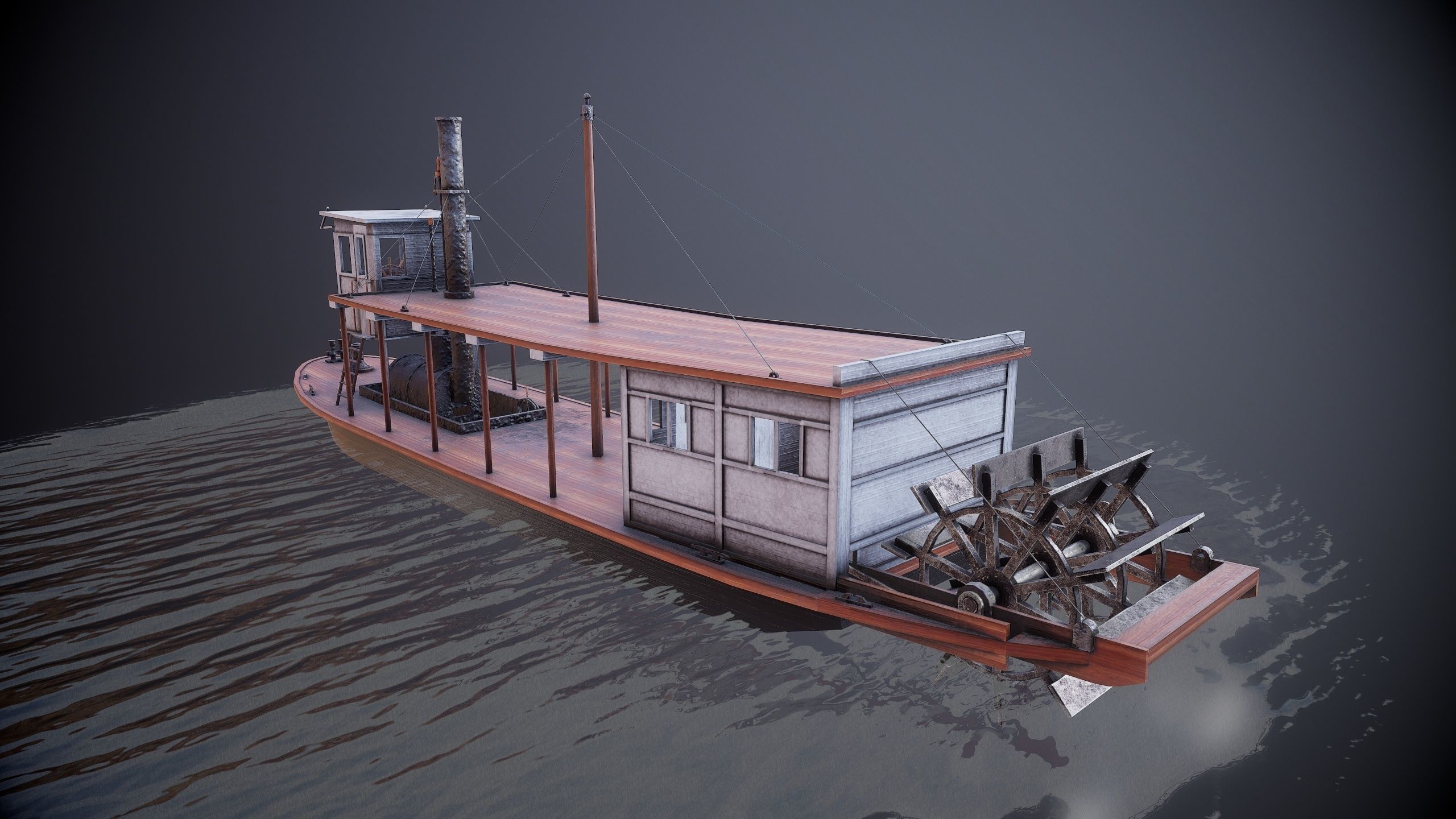Steam ship Low-poly 3D model_2