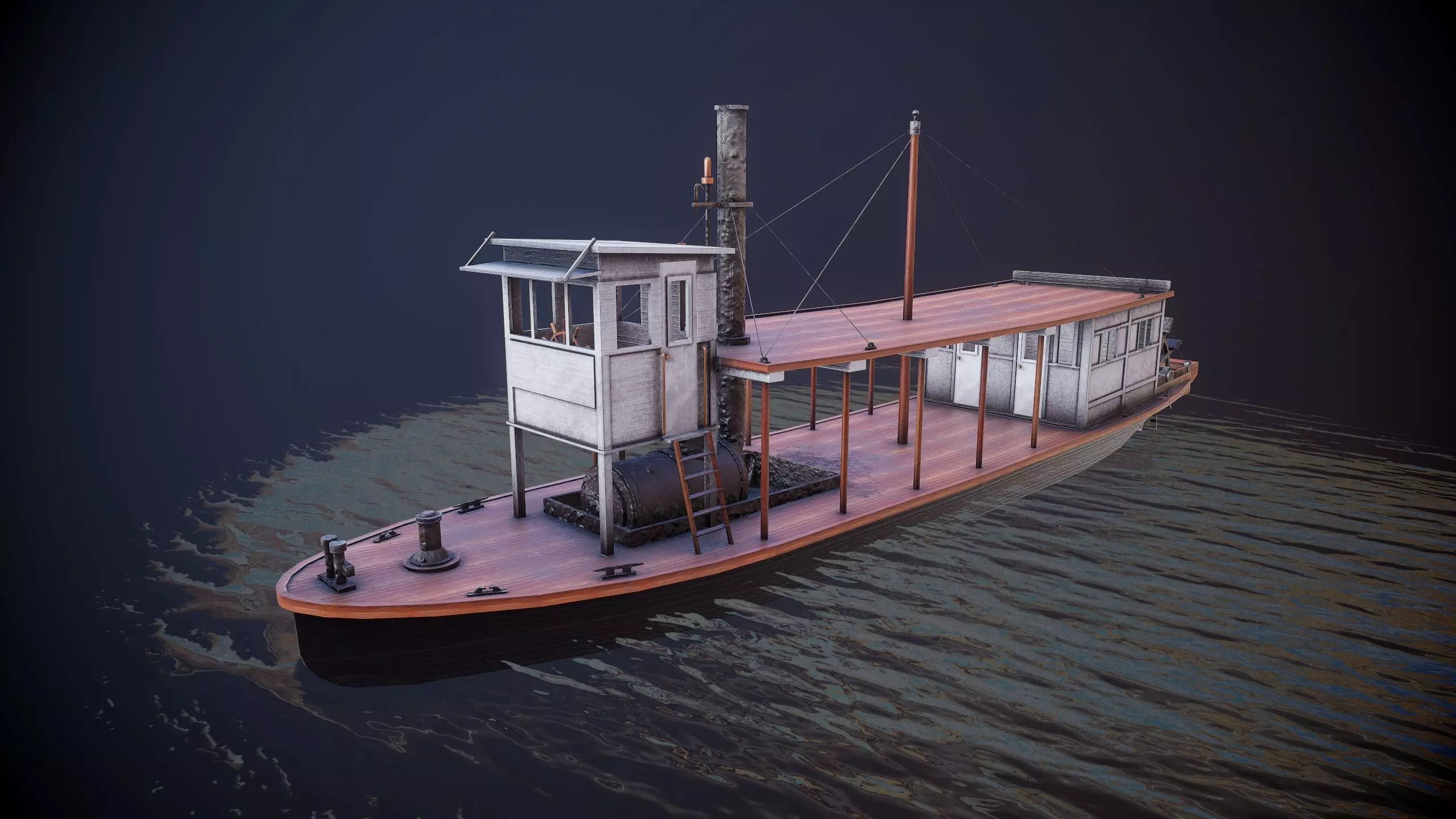 Steam ship Low-poly 3D model_0