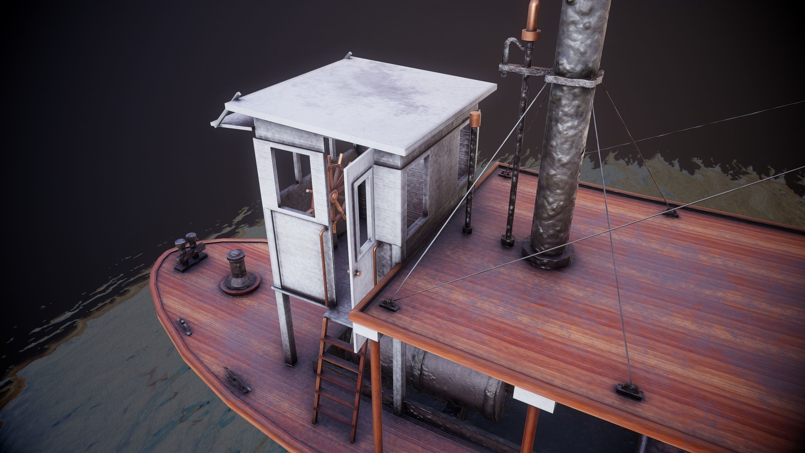 Steam ship Low-poly 3D model_4