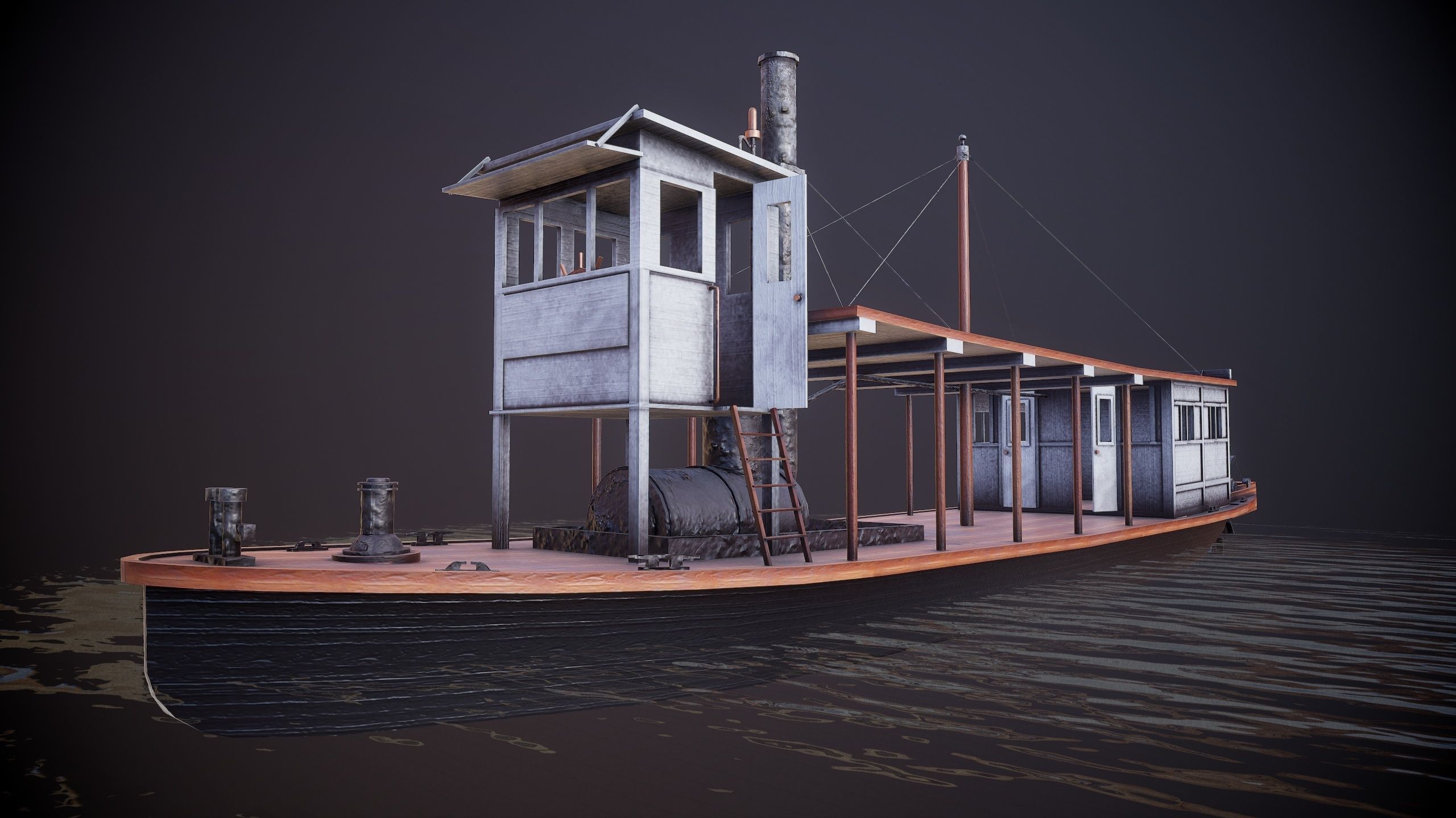 Steam ship Low-poly 3D model_3