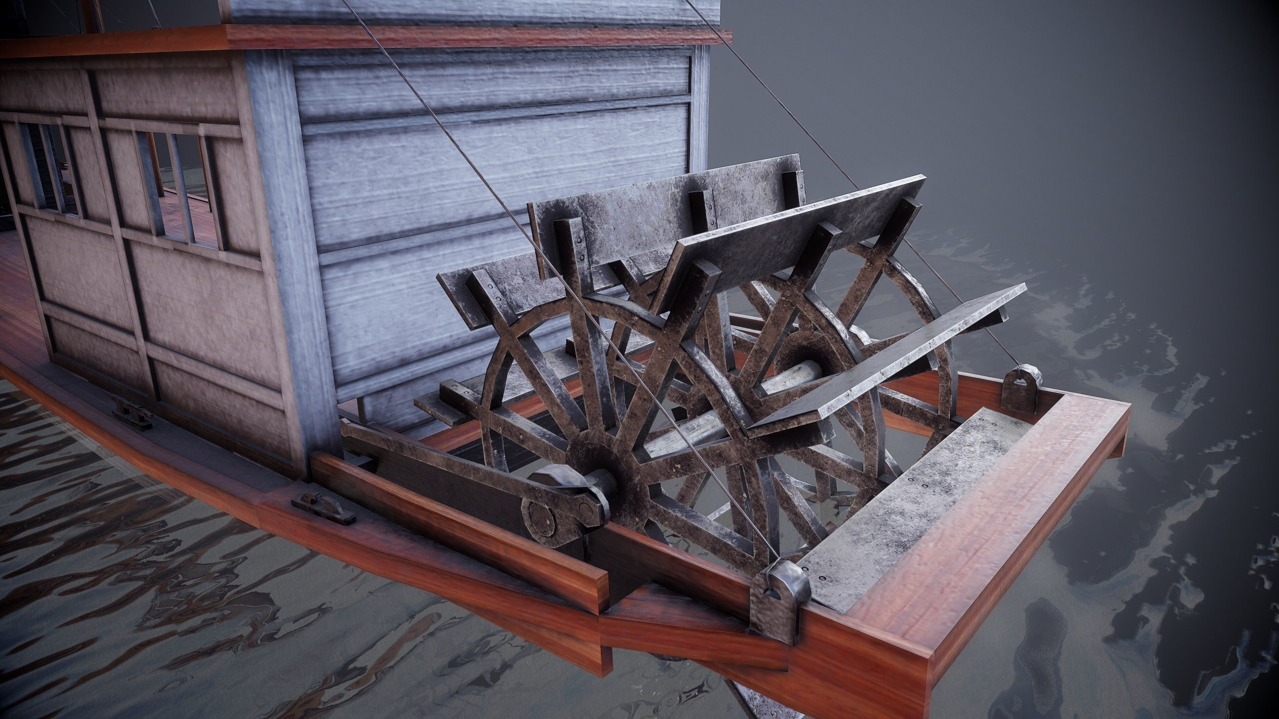 Steam ship Low-poly 3D model_9