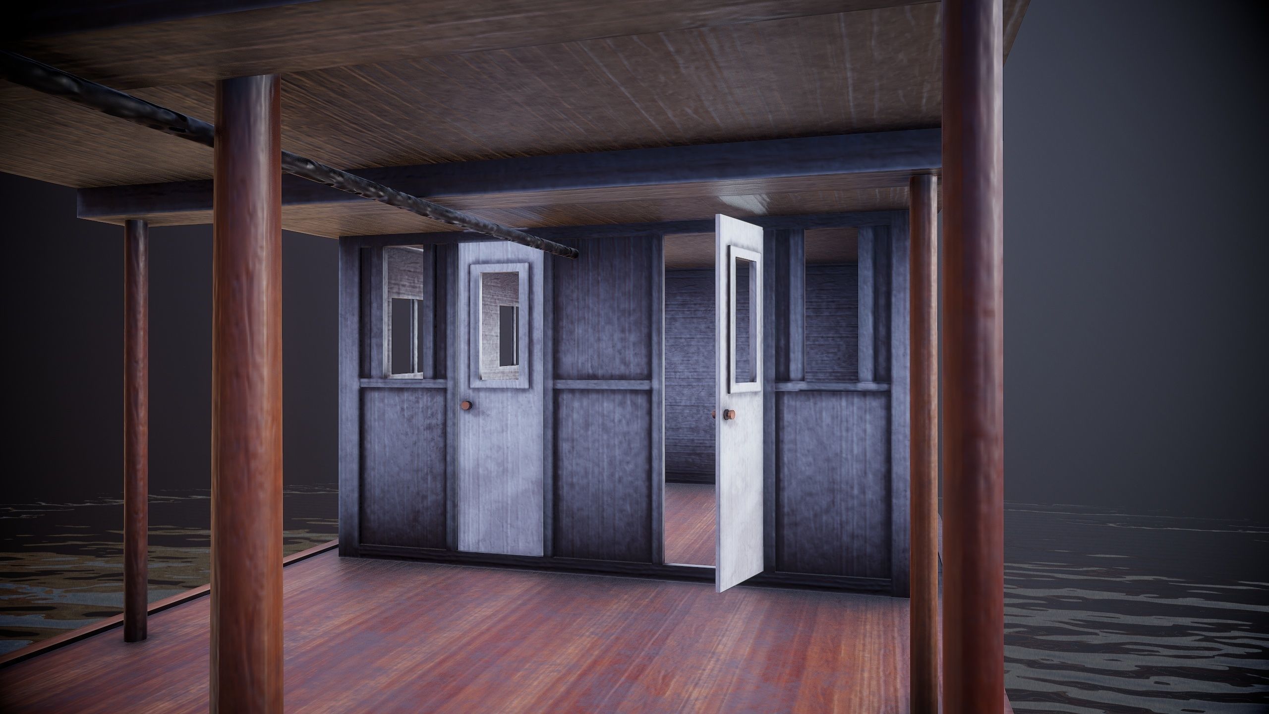 Steam ship Low-poly 3D model_7