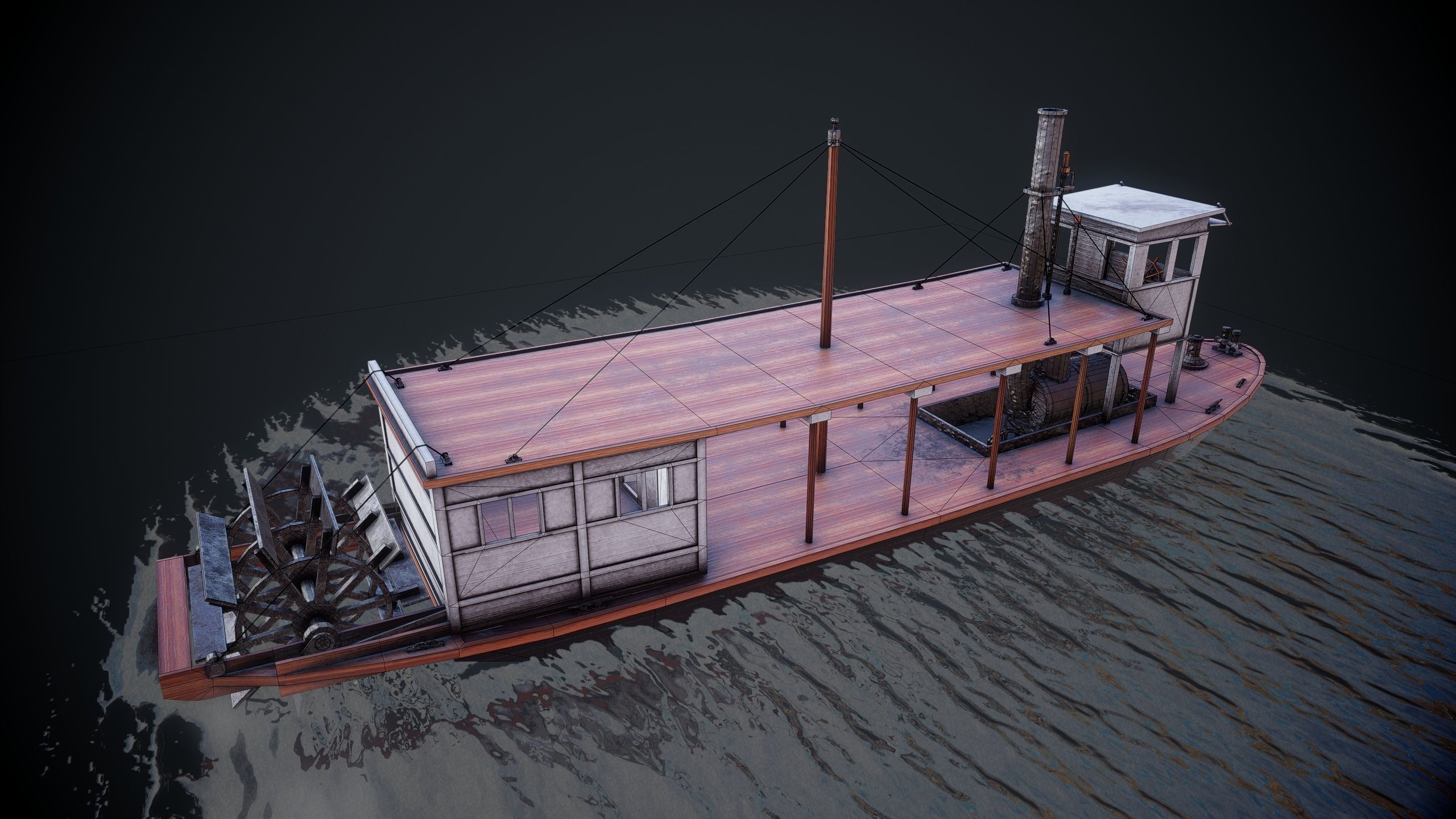 Steam ship Low-poly 3D model_20