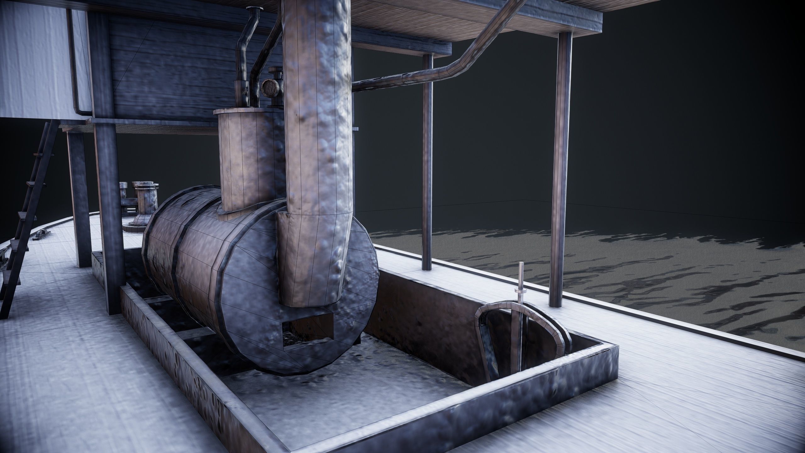 Steam ship Low-poly 3D model_15