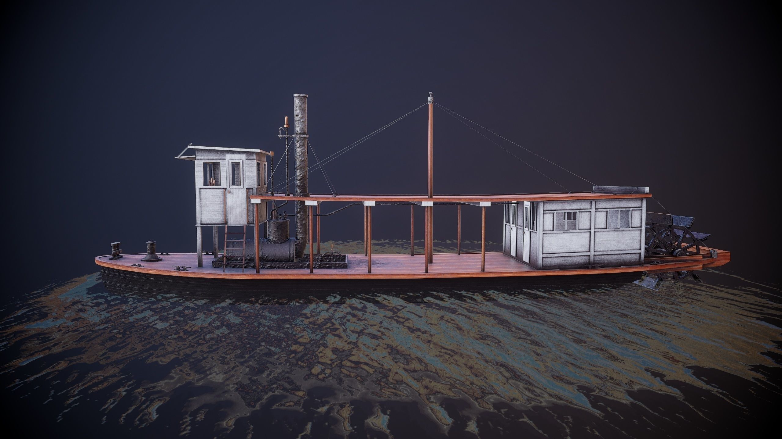 Steam ship Low-poly 3D model_1