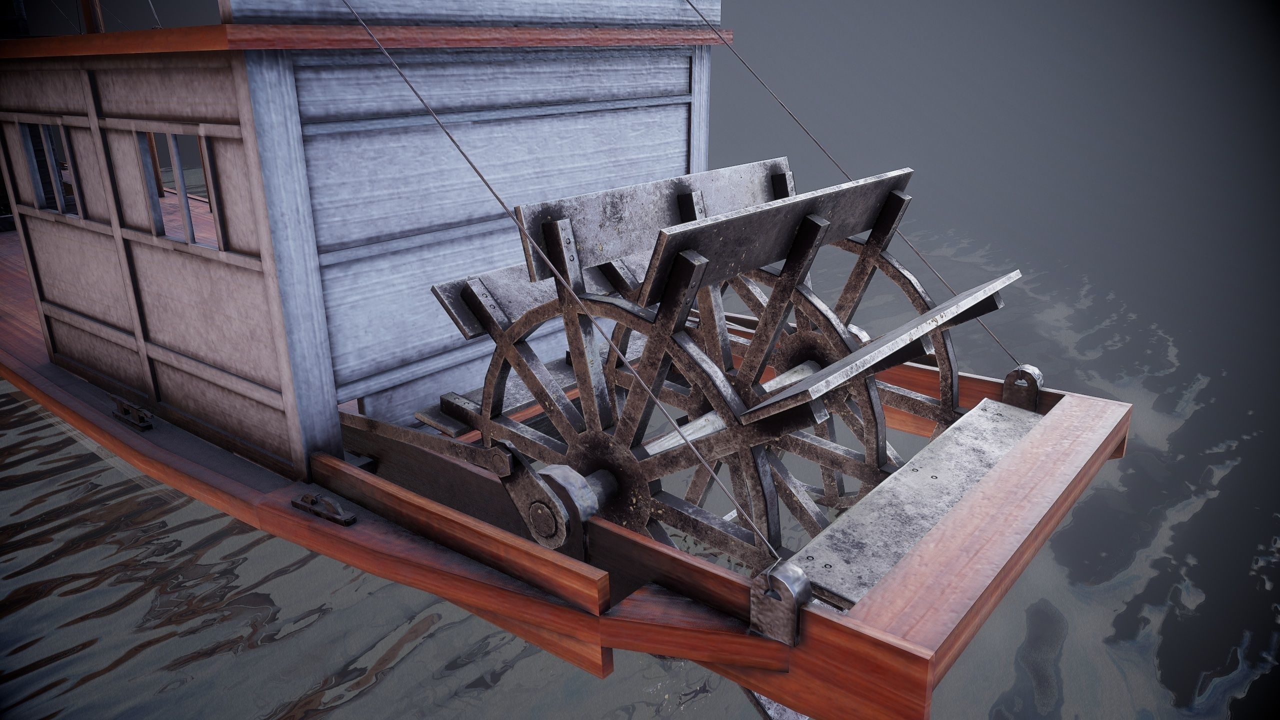 Steam ship Low-poly 3D model_11