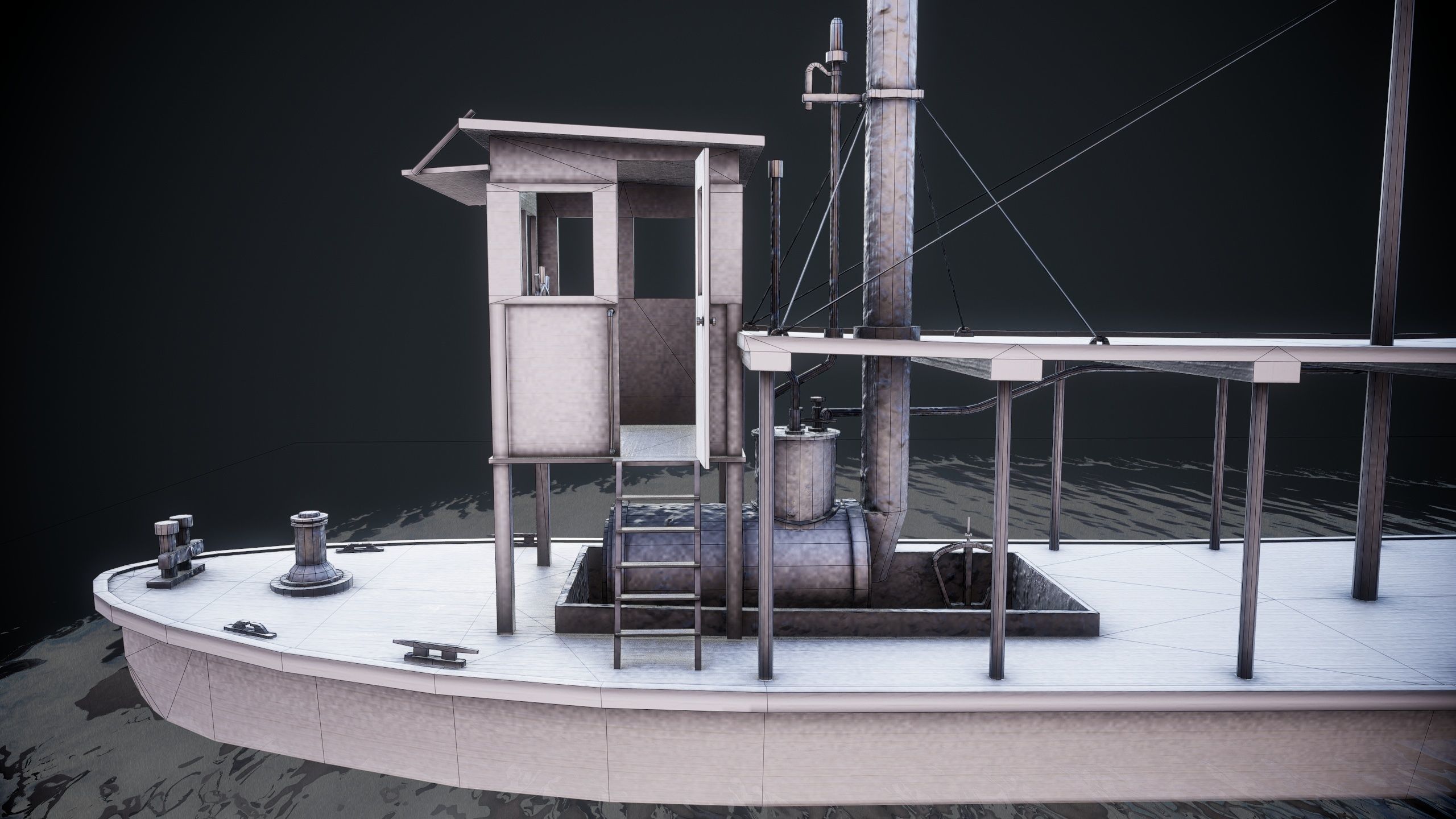 Steam ship Low-poly 3D model_14