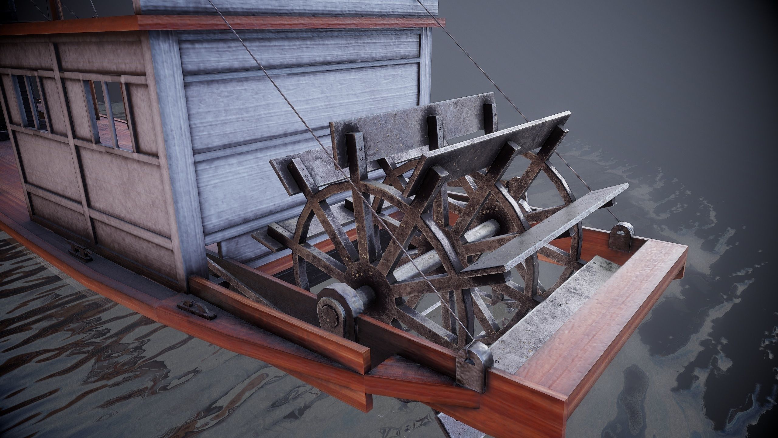 Steam ship Low-poly 3D model_8