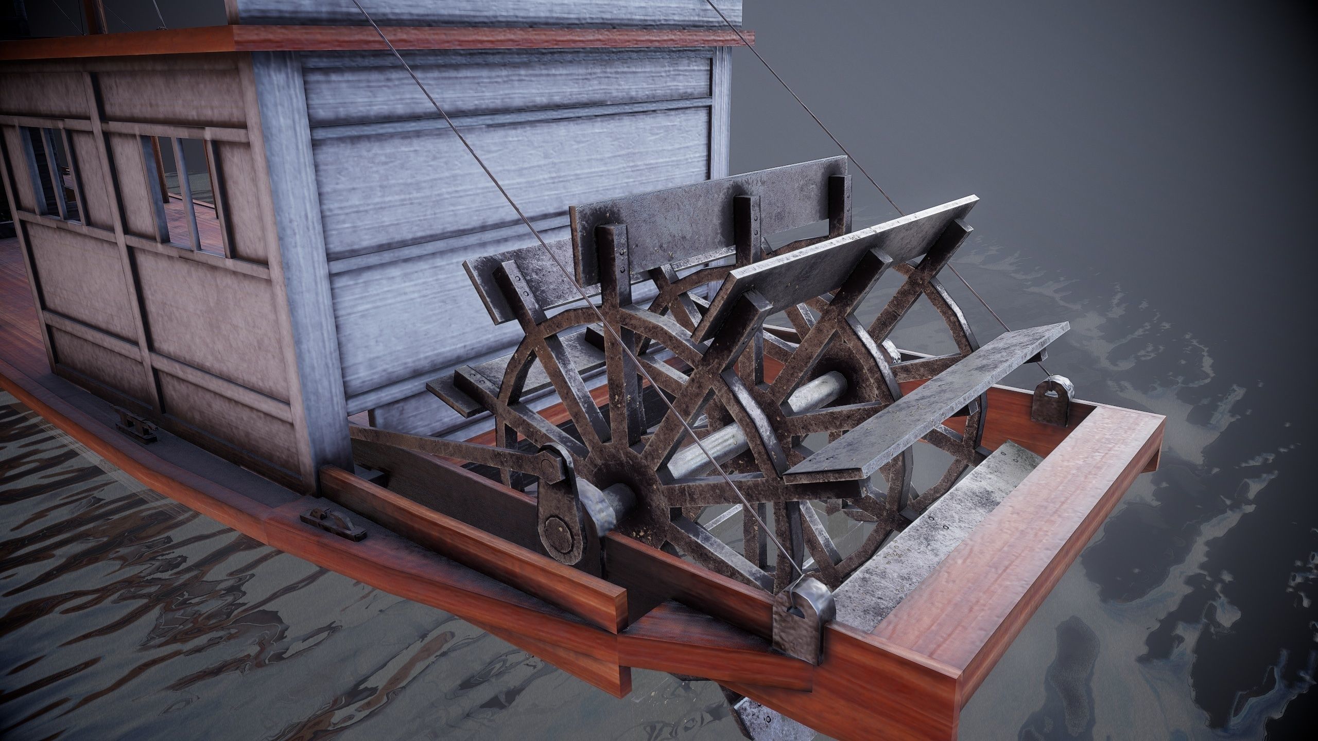 Steam ship Low-poly 3D model_10