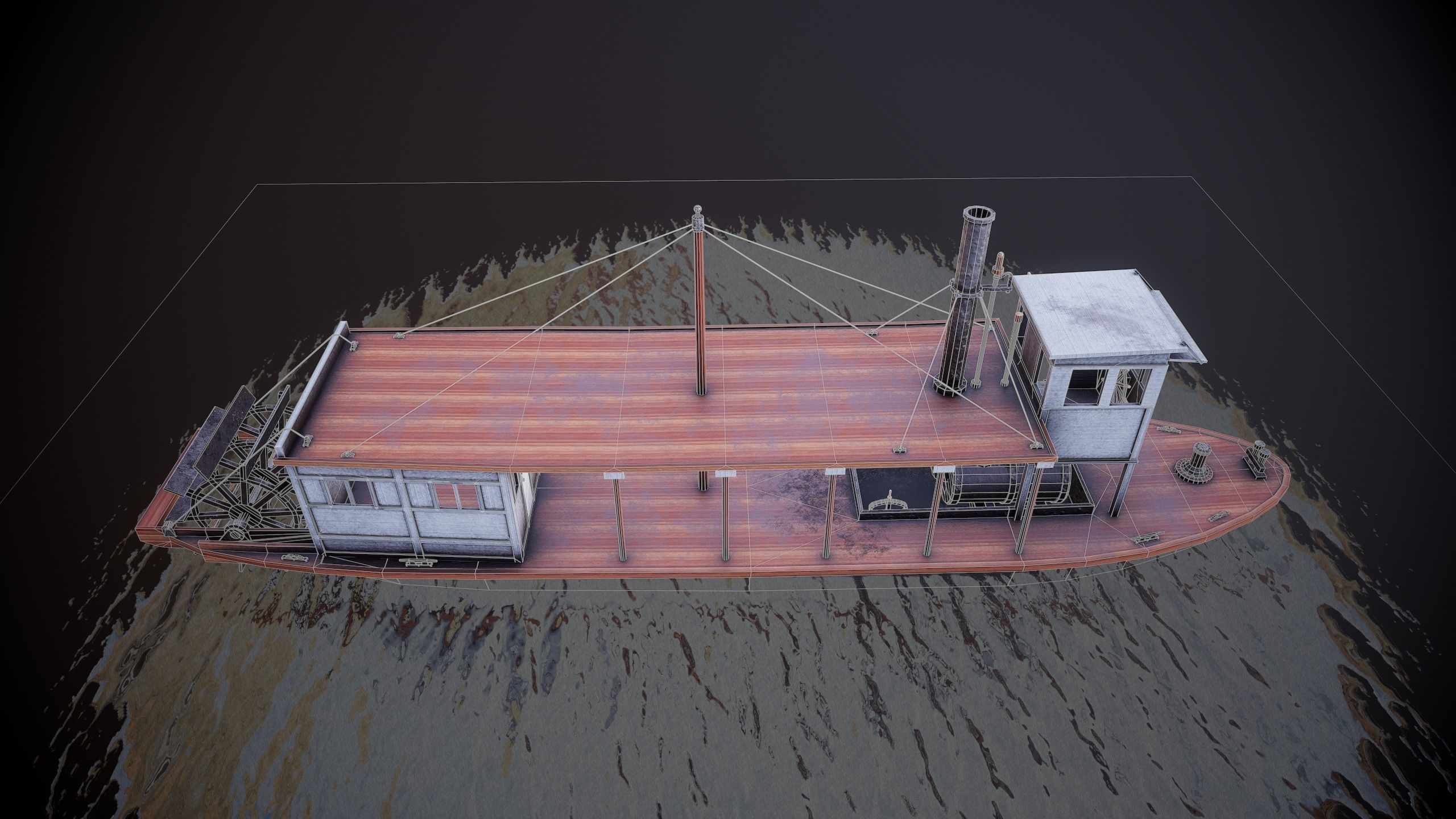 Steam ship Low-poly 3D model_12