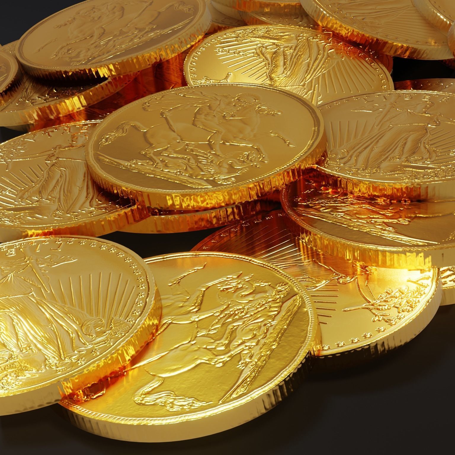 Pile of Gold Coins Low-poly 3D model_1