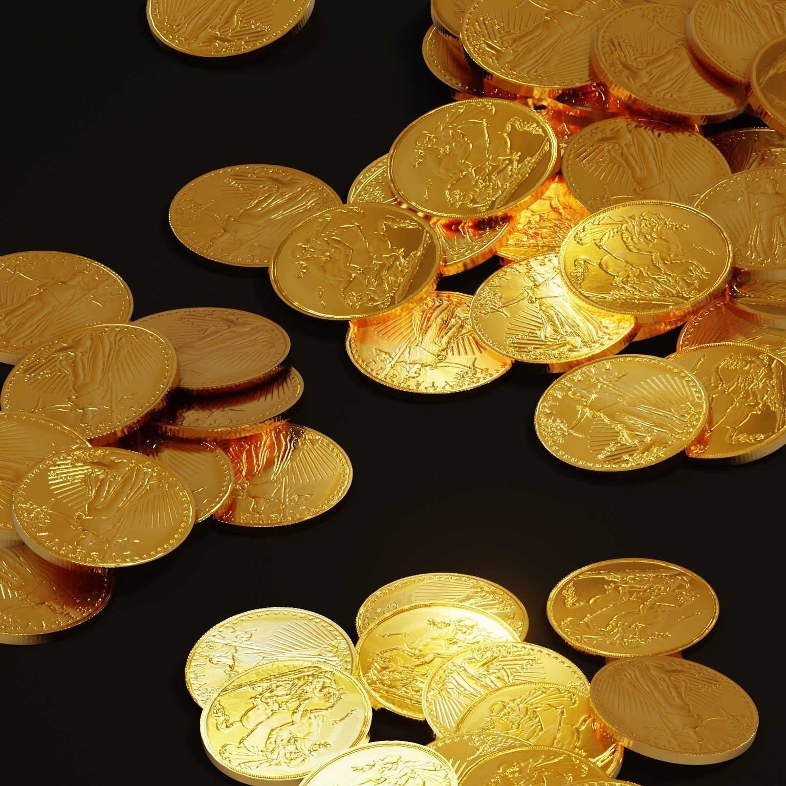 Pile of Gold Coins Low-poly 3D model_4