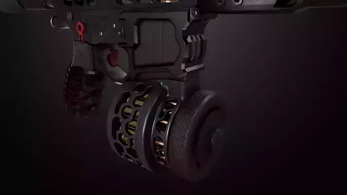 Skeletonized AR-15 Drum Magazine Low-poly 3D model