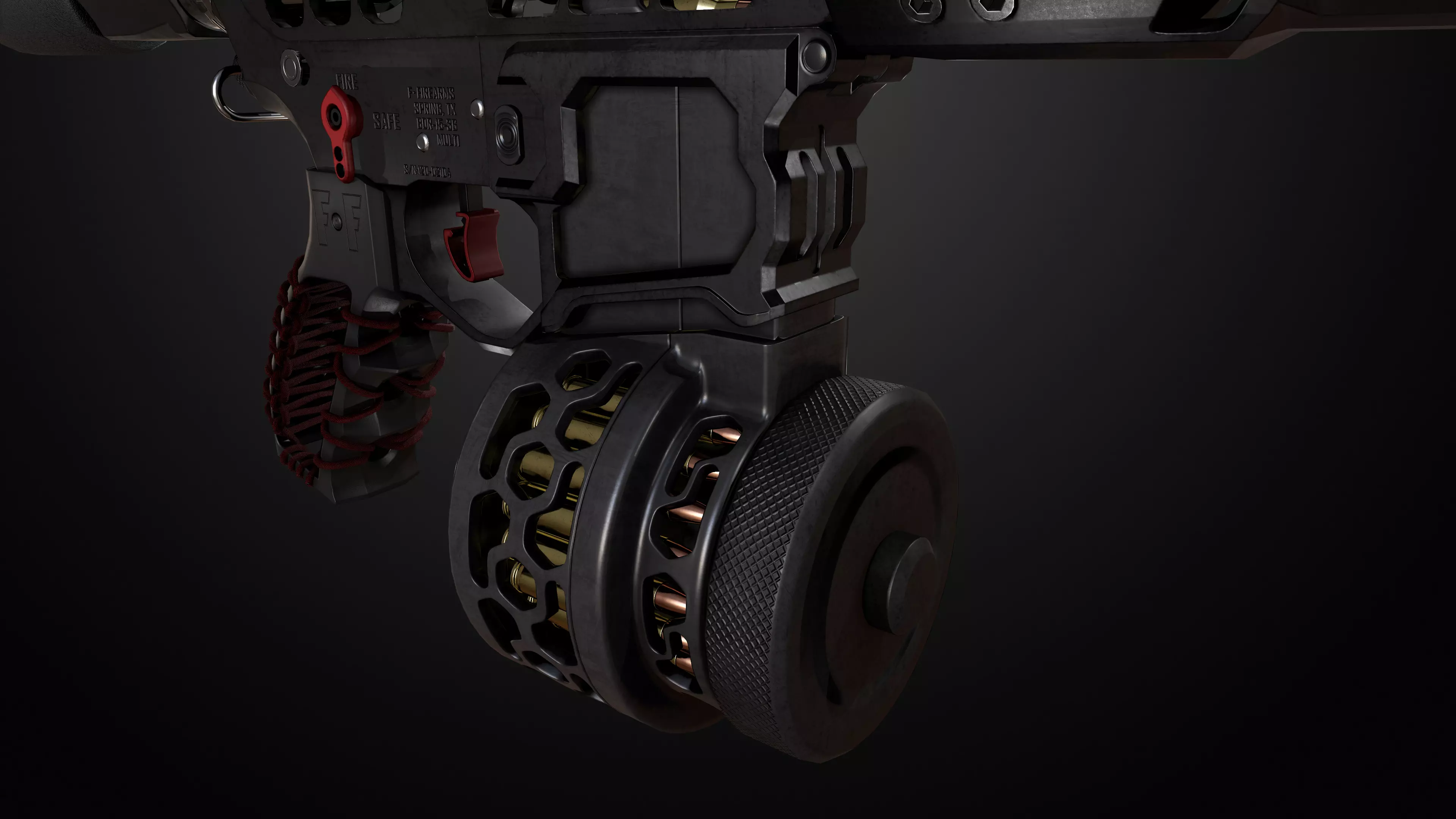 Skeletonized AR-15 Drum Magazine Low-poly 3D model_0